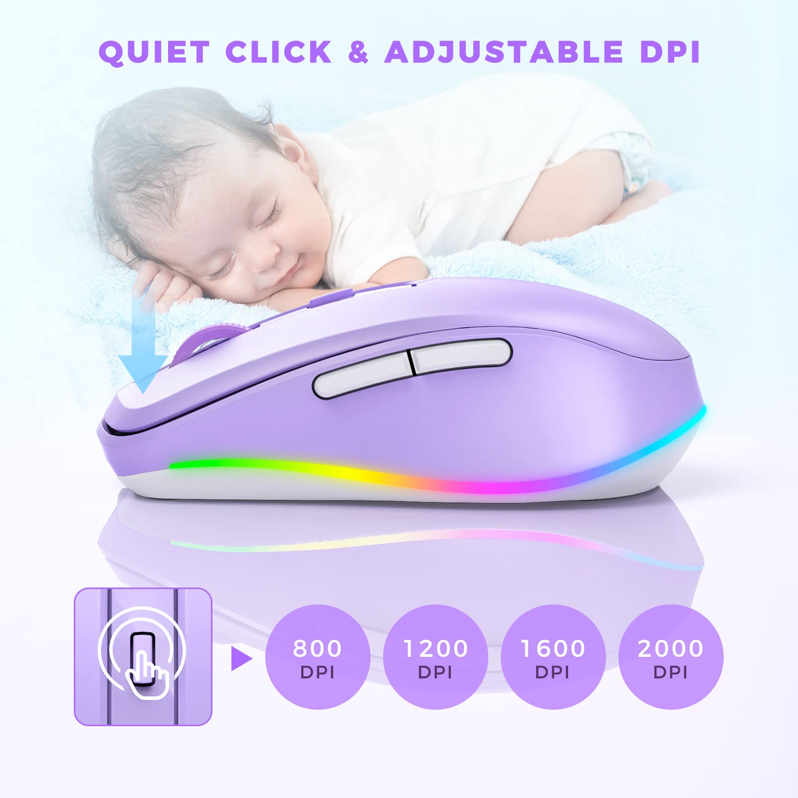 Wireless Mouse Jiggler with Undetectable Random Movement - Rechargeable LED Mouse Mover for Laptop, Keeps Computer Awake (Purple) - Perfect for Remote Work, Online Meetings, and Preventing Sleep Mode