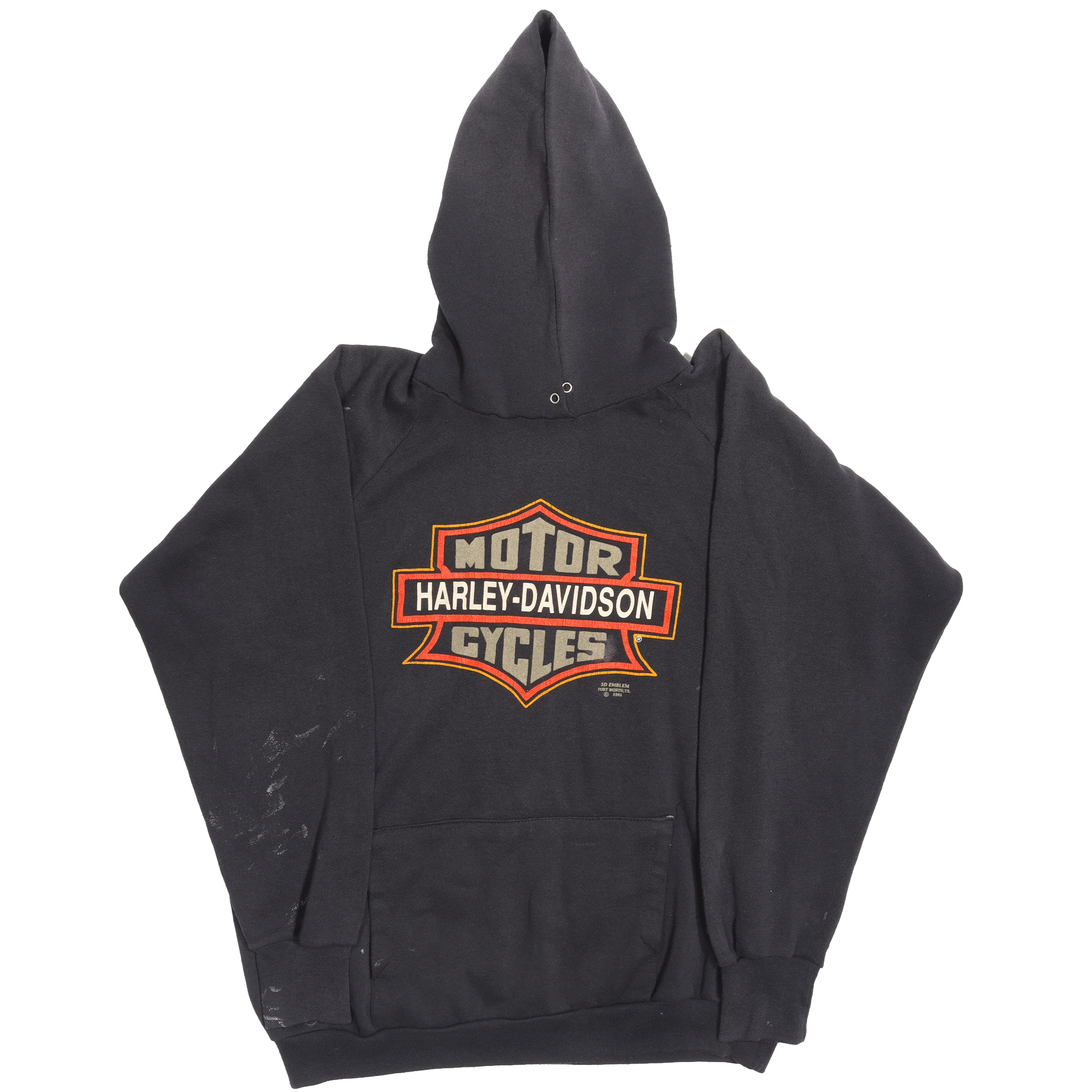Vintage 1980s Harley Davidson 3D Emblem Logo Hoodie - Retro Motorcycle Sweatshirt for Bikers & Collectors - Perfect for Riding, Casual Wear & Gift Giving