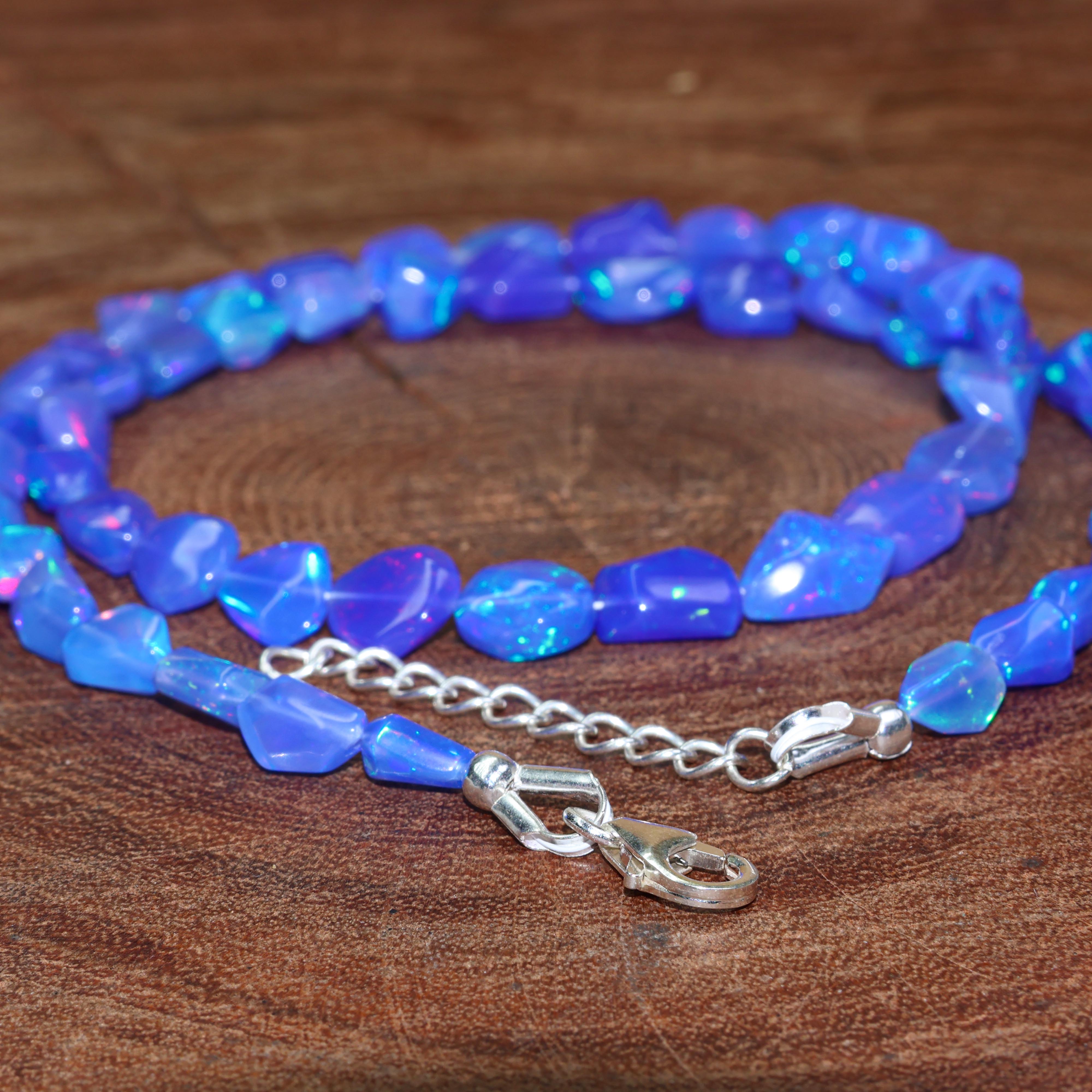 Blue Opal Tumbled Stone Necklace - Healing Crystal Jewelry for Women - Perfect for Meditation, Spiritual Gifts & Boho Fashion