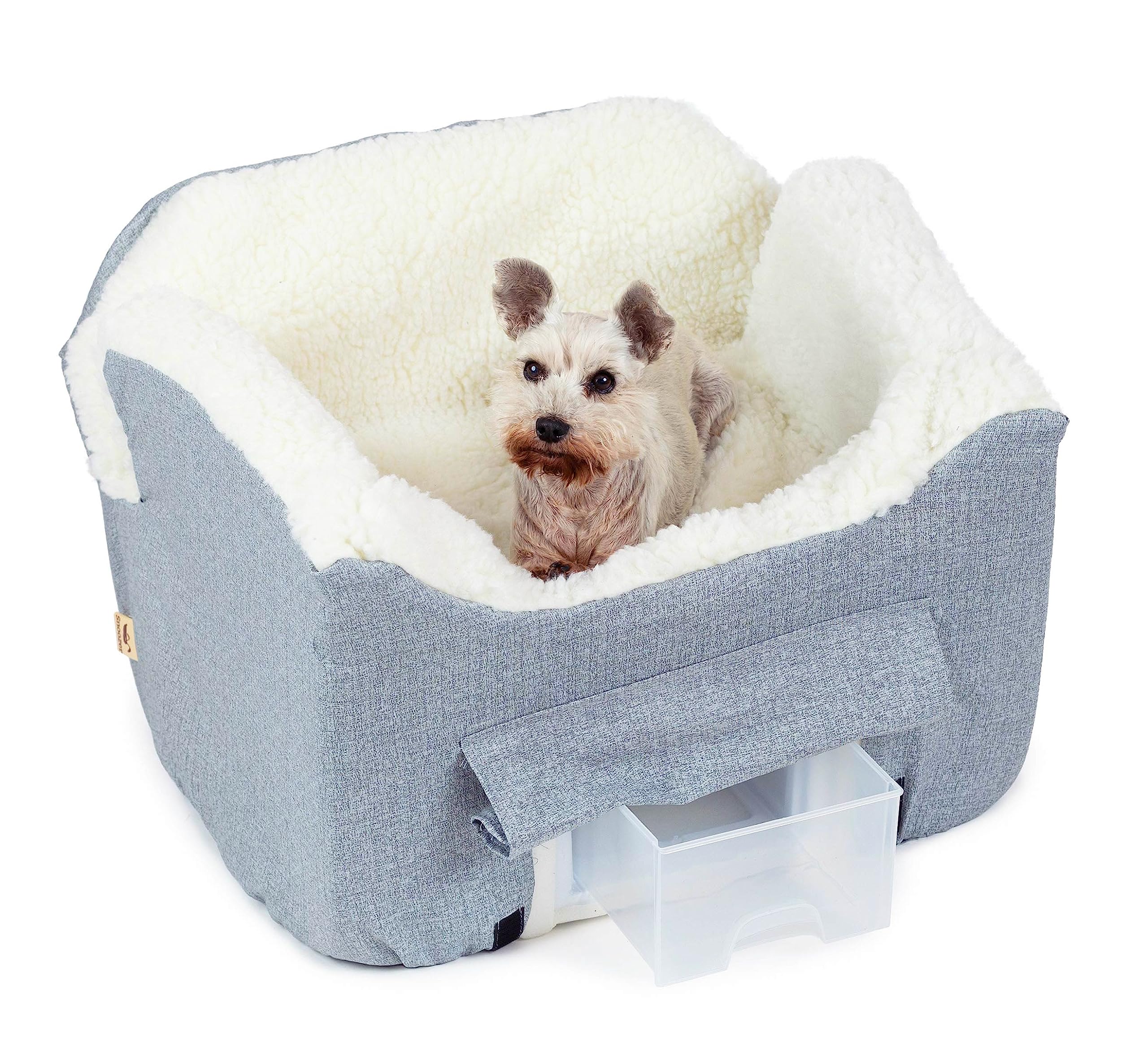 Snoozer Lookout II Medium Dog Car Seat for Small Dogs Under 25lbs - Stone Diamond Fabric Pet Carrier with Storage Tray & Removable Washable Cover - Car Sickness Relief for Dogs - Perfect for Road Trips, Vet Visits & Daily Commutes