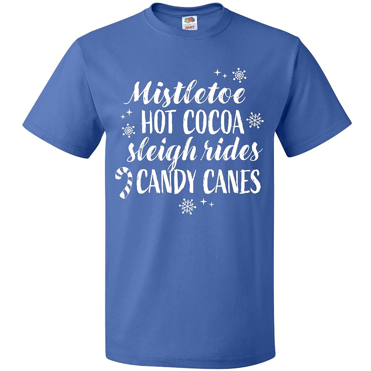 Inktastic Christmas Mistletoe Hot Cocoa Sleigh Rides & Candy Graphic Adult T-Shirt | Holiday Party, Family Gathering & Festive Outfit