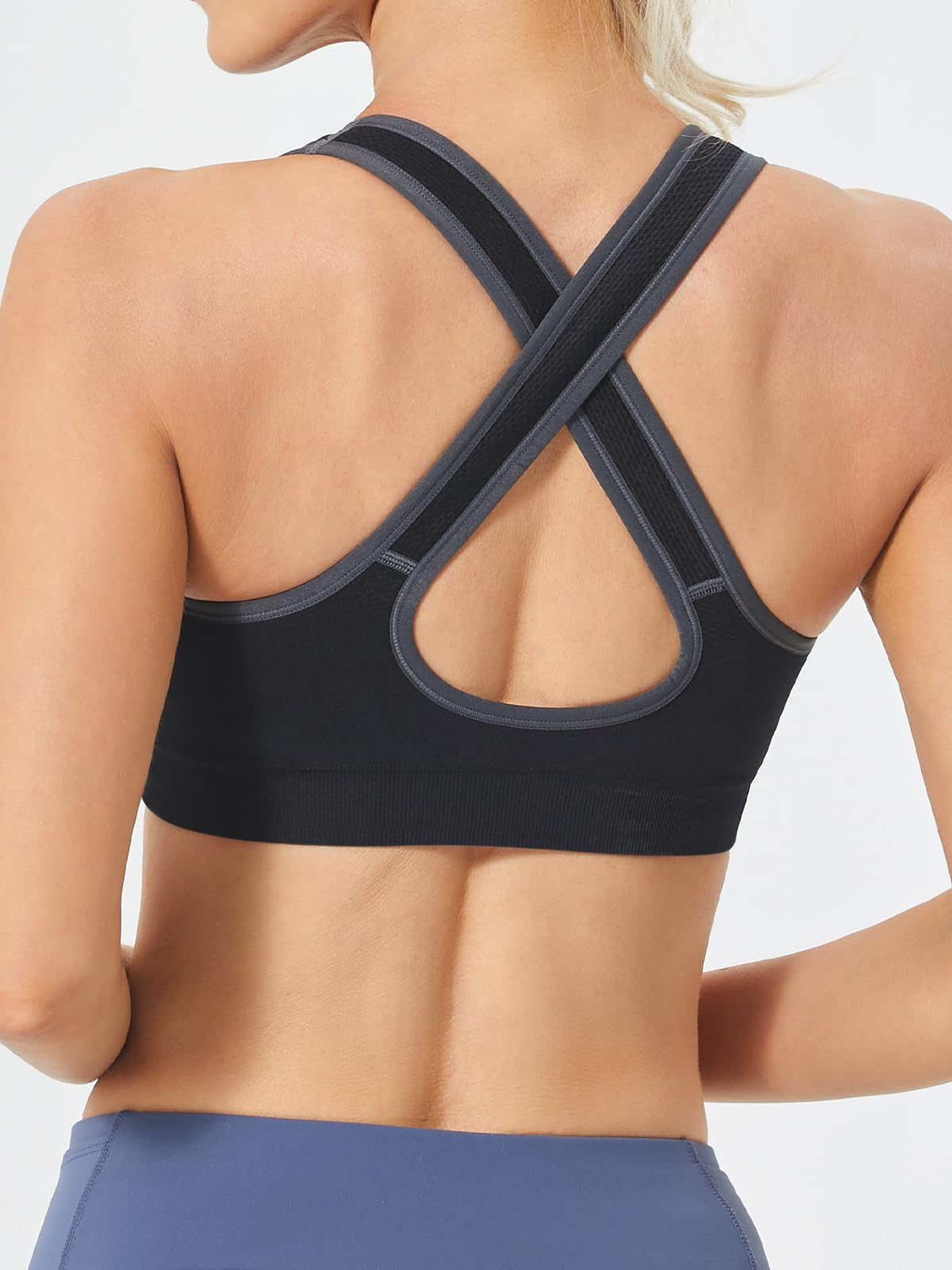 FITTIN Women's Seamless Sports Bras with Removable Pads - Cross Back Support for Workout, Yoga, Running & Gym - 3 Pack