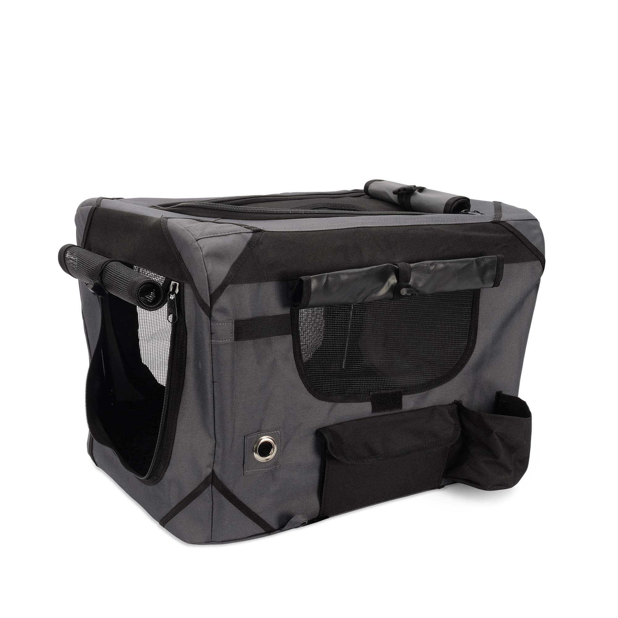 ZEUS Deluxe Soft Pet Crate with Storage Case - Large Grey/Black Dog Crate for Travel, Training & Home Use - Portable Collapsible Kennel for Dogs & Cats