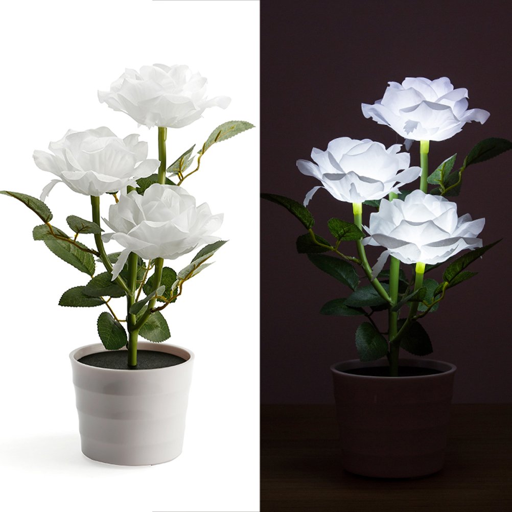 Solar LED Rose Table Lamp - 3 Flexible Lights for Home & Office Decor
