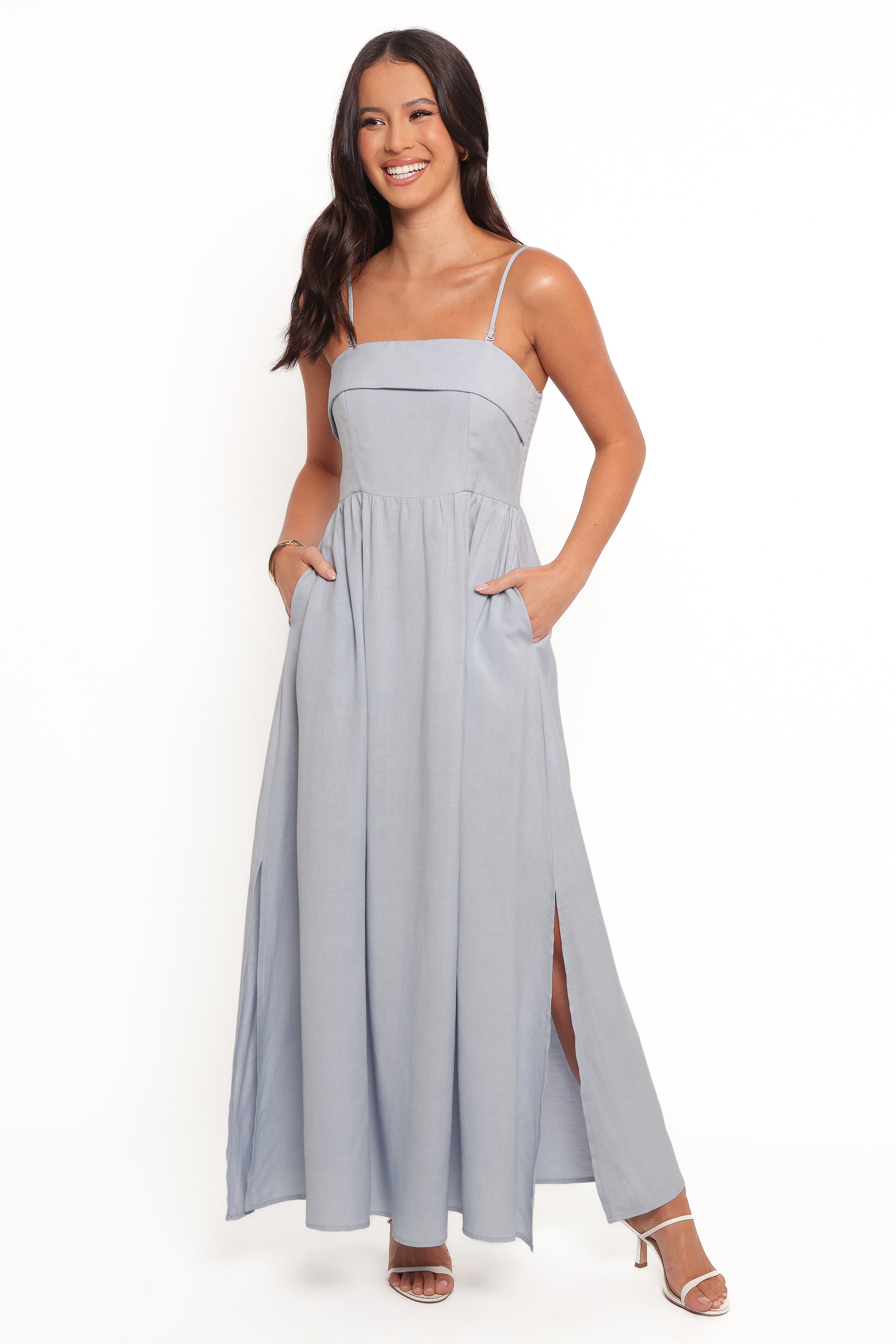 Imogen Midi Dress - Women's Flowy Blue Summer Dress for Casual & Beach Wear | Elegant A-Line Dress with Pockets | Perfect for Vacation, Date Night & Outdoor Events