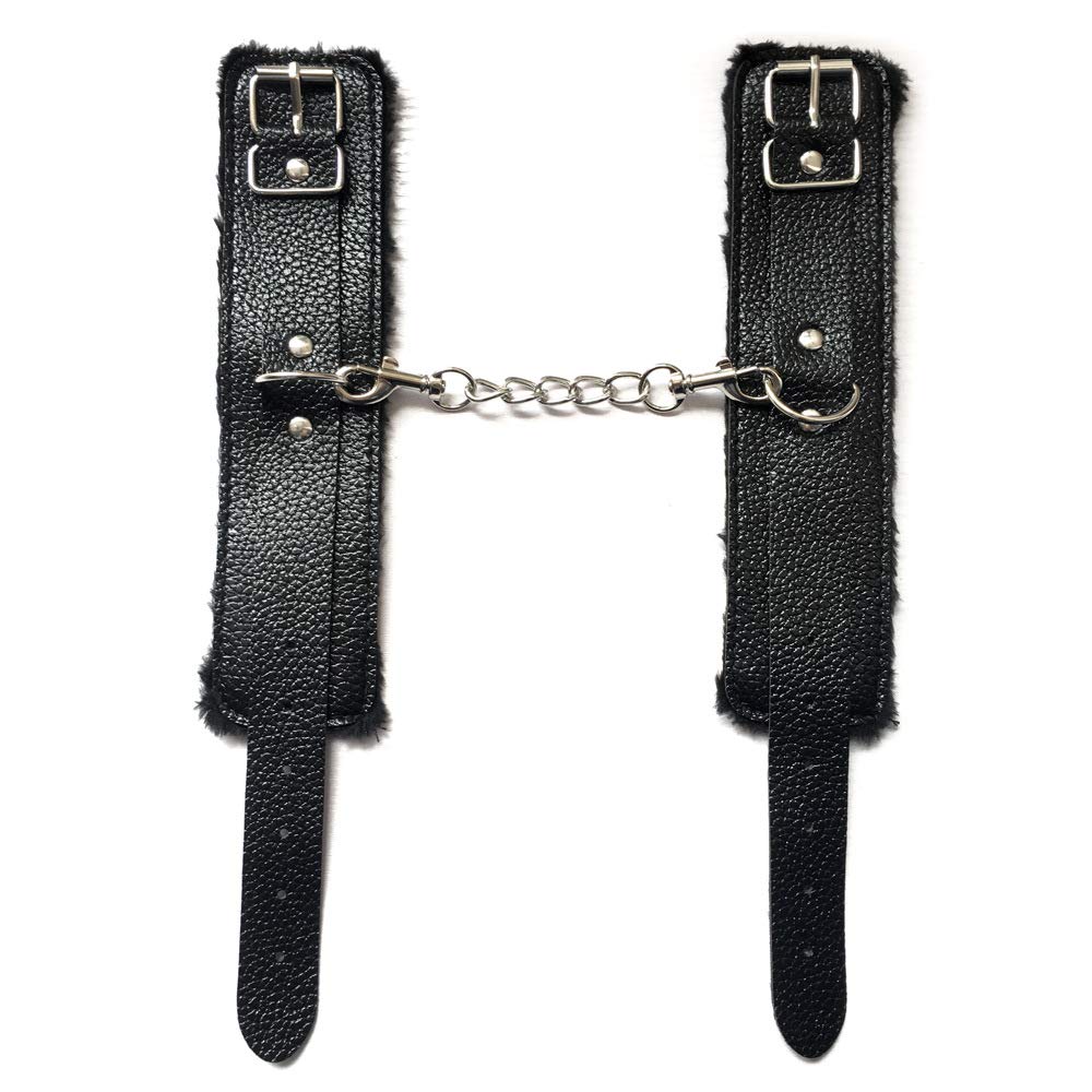 Soft Leather Handcuffs Bracelet with Plush Lining - Adjustable Wrist & Leg Cuffs for Role Play, BDSM, Cosplay, Yoga & Fitness - Detachable Design for Women & Couples - Perfect for Home, Gym, Party & Romantic Nights (Black)