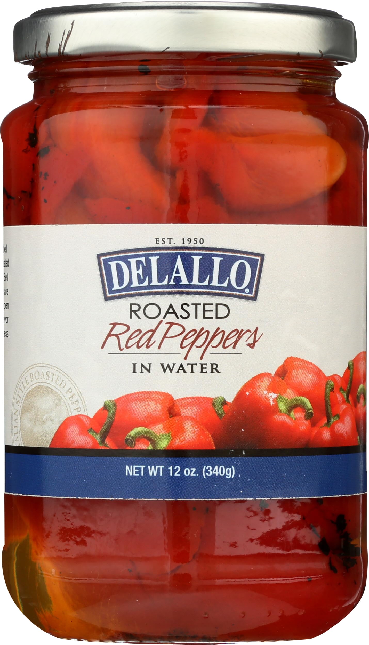 DELALLO Roasted Red Peppers, 12 oz Jar - Premium Imported Italian Sweet Peppers for Salads, Sandwiches & Mediterranean Recipes