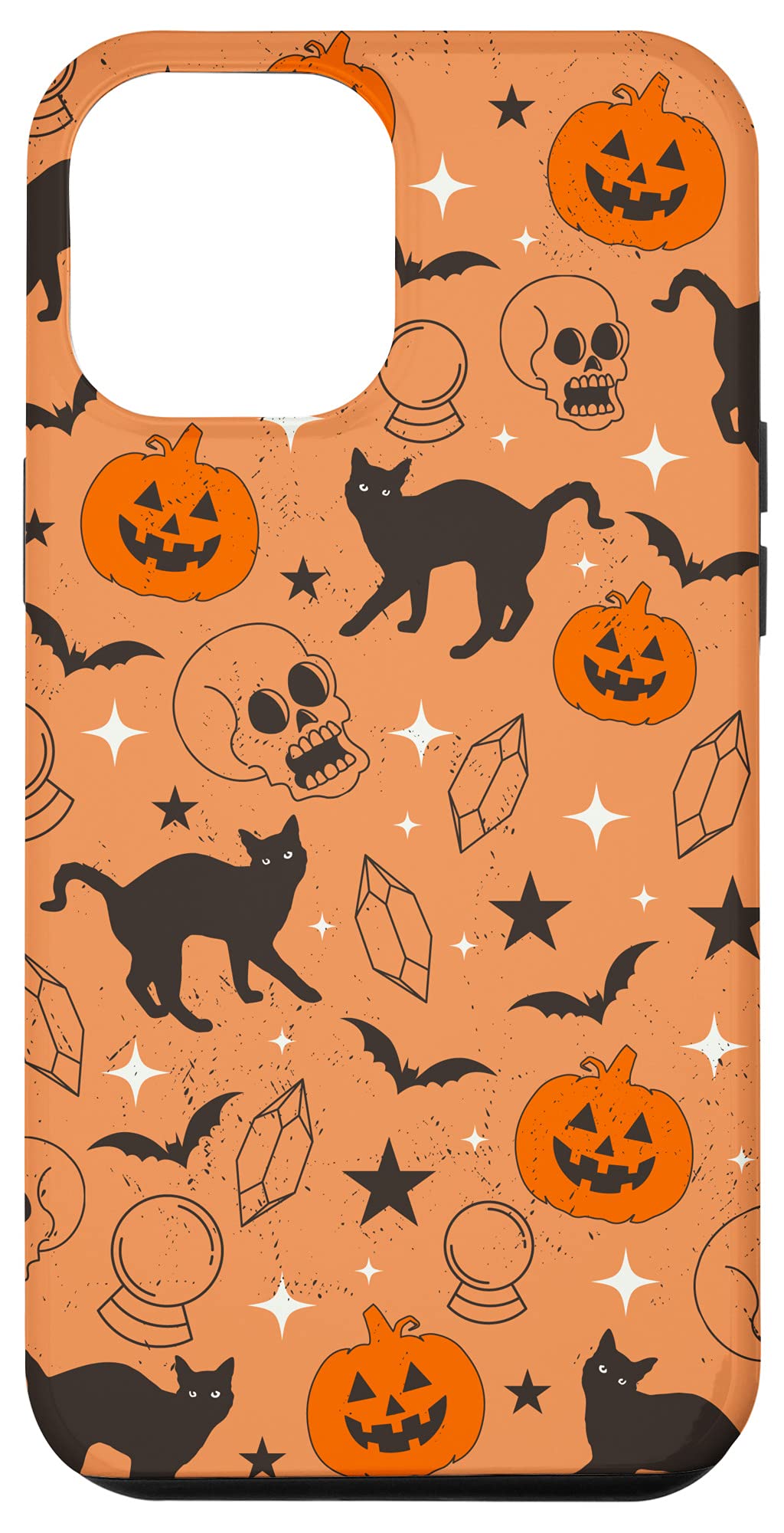 iPhone 12 Pro Max Case - Vintage Halloween Design with Pumpkins, Cats, Witches, Crystals & Bats | Protective Phone Cover for Fall Season, Spooky Parties & Witchy Aesthetic Lovers