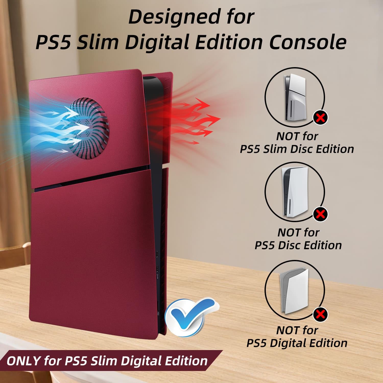Mcbazel PS5 Slim Faceplate Cover - ABS Protective Shell & Cooling Ventilation Accessory for PS5 Slim Digital Edition - Red (Not for PS5/PS5 Pro) | Gaming Console Protection & Style Upgrade