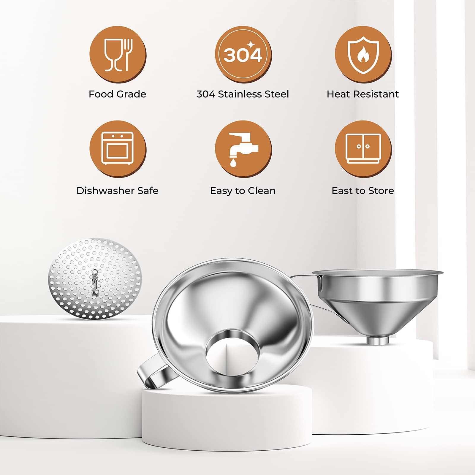Stainless Steel Canning Funnel Set for Wide Mouth & Regular Mason Jars - Kitchen Funnel with Strainer for Bottles, Oil, Jam, Grains - Perfect for Home Canning, Food Storage & Meal Prep
