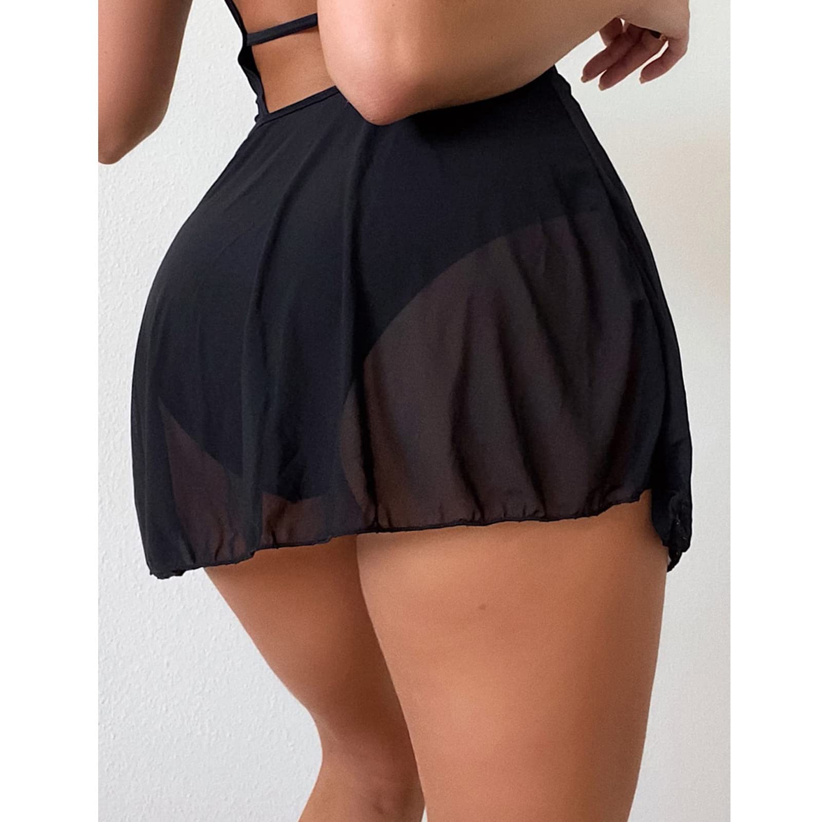 Women's Mesh Beach Shorts with Drawstring Cover & Ruffle Side Wrap - Modest See-Through Swimwear for Swimming, Poolside Lounging & Summer Vacations