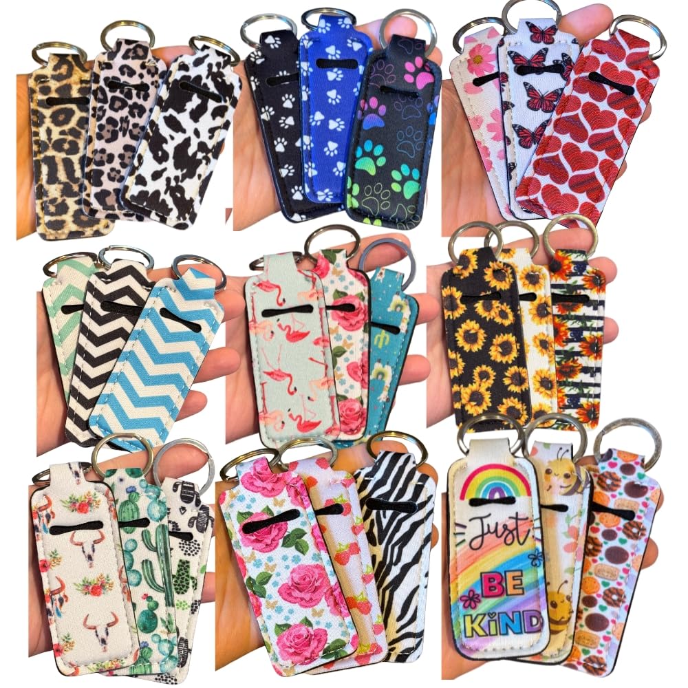 3-Piece Assorted Lip Balm Holder Keychain Set - Cute Keyring for Party Favors, Gift Bags & Everyday Carry (Perfect for Birthdays, Travel & Cosmetics Organization)