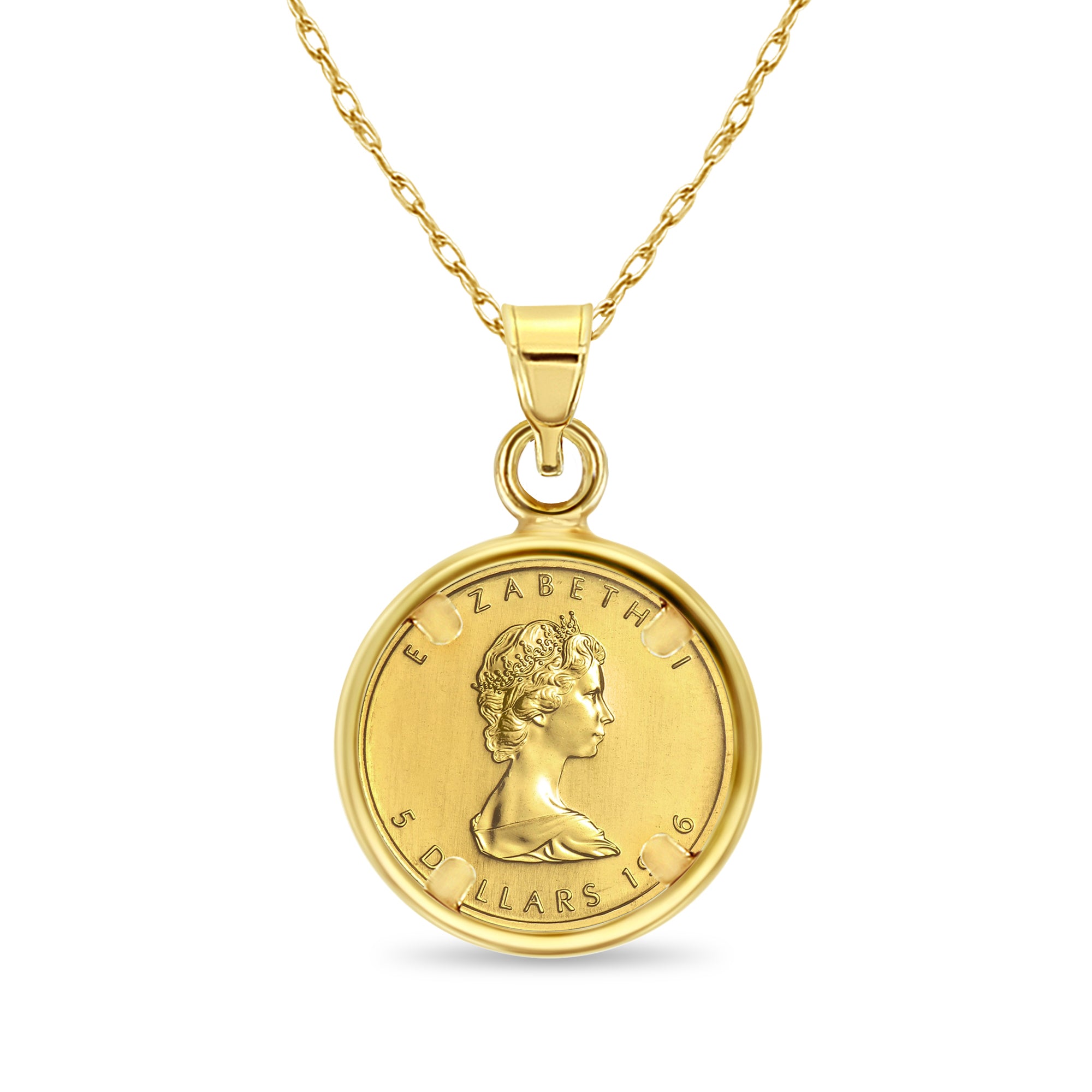 1/10 oz Fine Gold Canadian Maple Leaf Coin Necklace with Polished Bezel - Elegant Jewelry Gift for Women, Perfect for Special Occasions & Everyday Wear