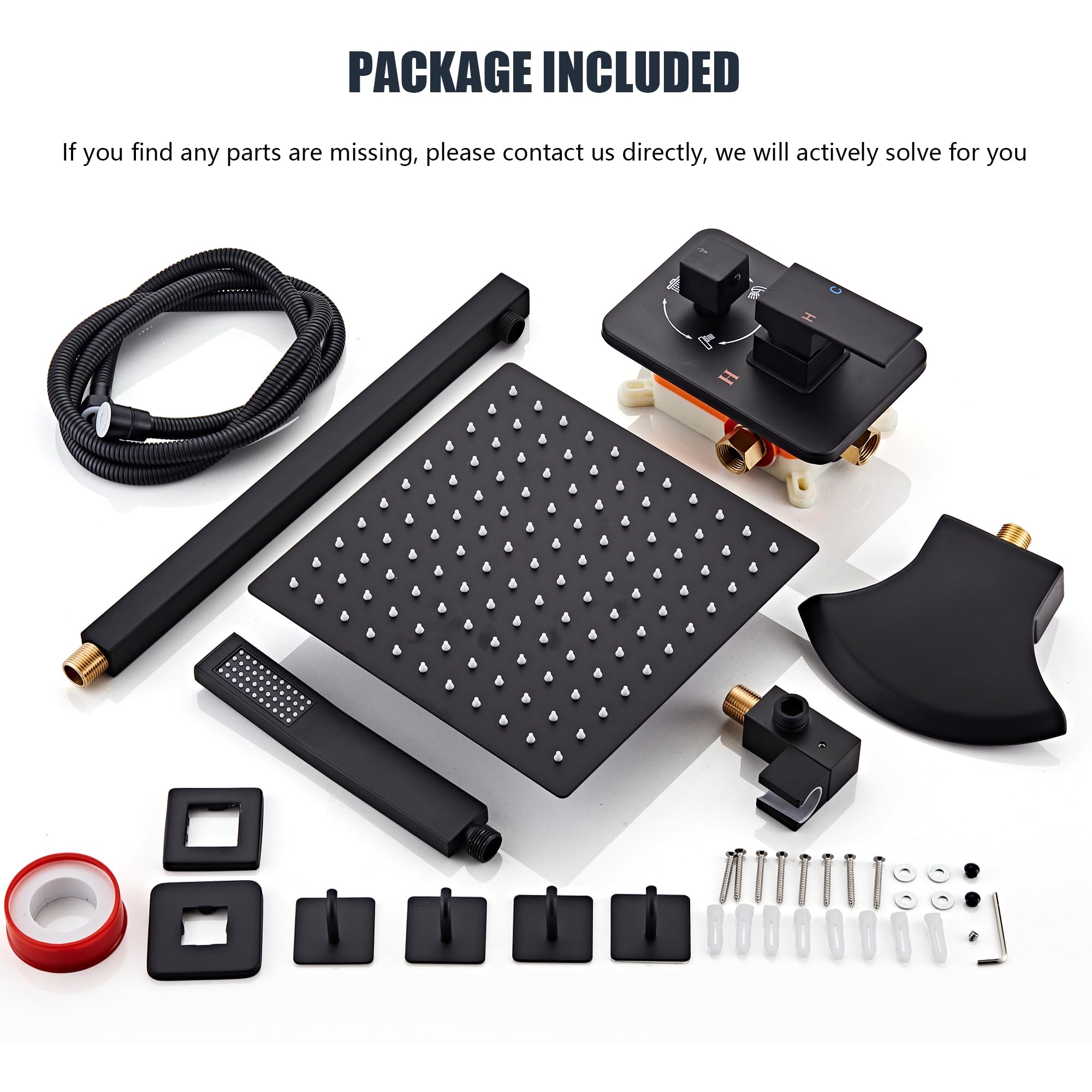 Premium Matte Black Rainfall Shower System - 10