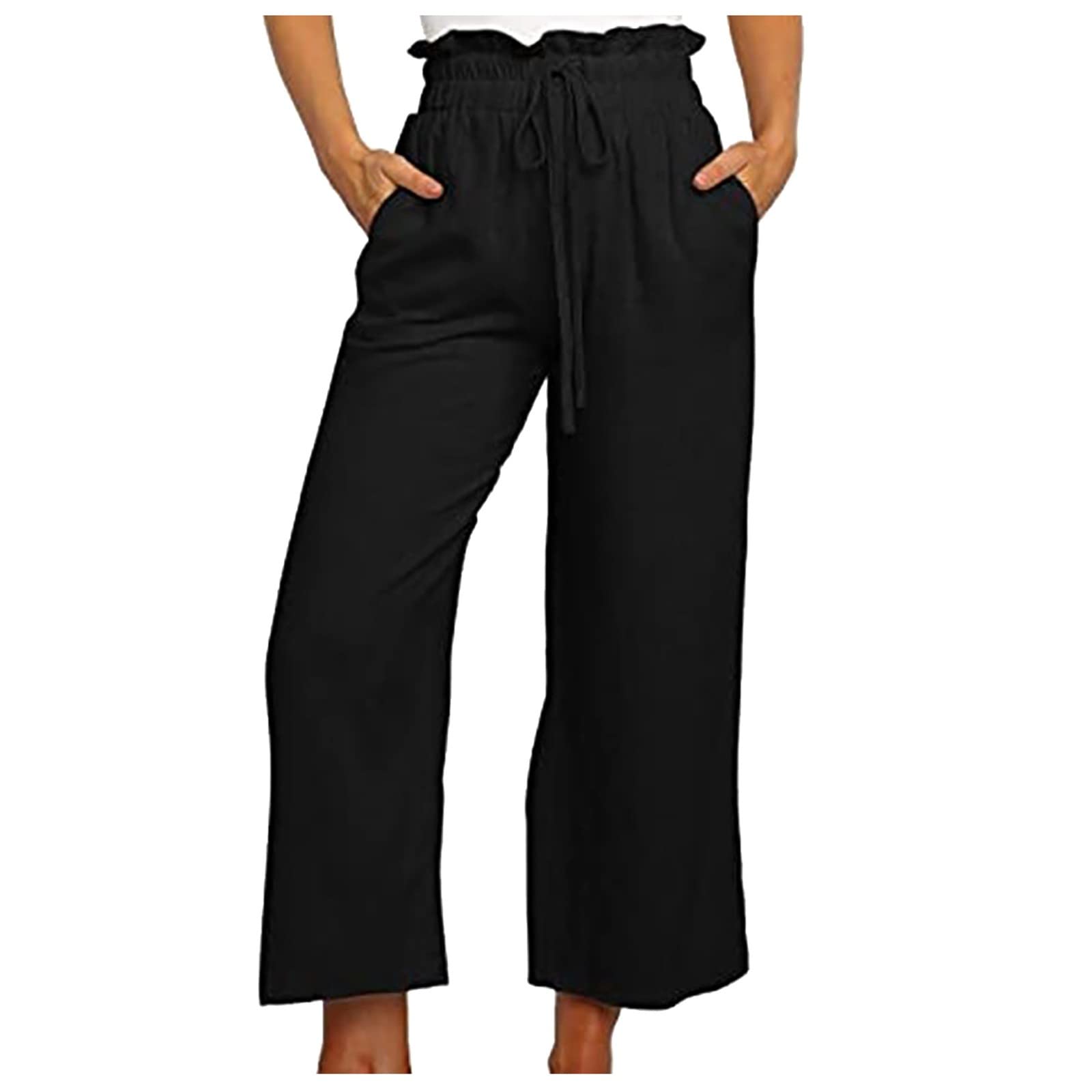 Stylish Women's Lightweight Linen Pants with Elastic Waist & Pockets - Comfortable Summer Casual Trousers for Work, Travel & Everyday Wear