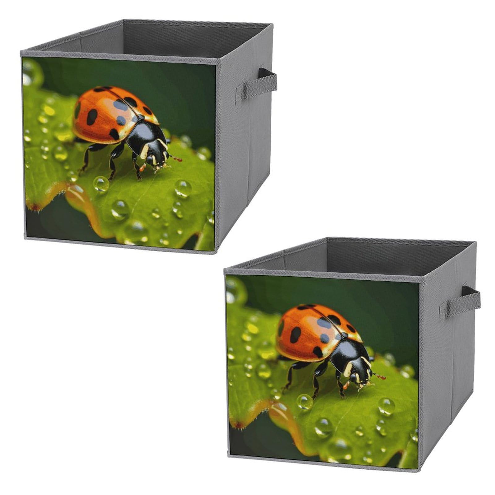 Collapsible Waterproof Storage Cube Bins with Handles - 2 Pack Black Ladybug Toy Storage Box for Home, Closet, Office & Bedroom Organization | Space-Saving Foldable Design for Kids' Toys, Clothes & Home Decor
