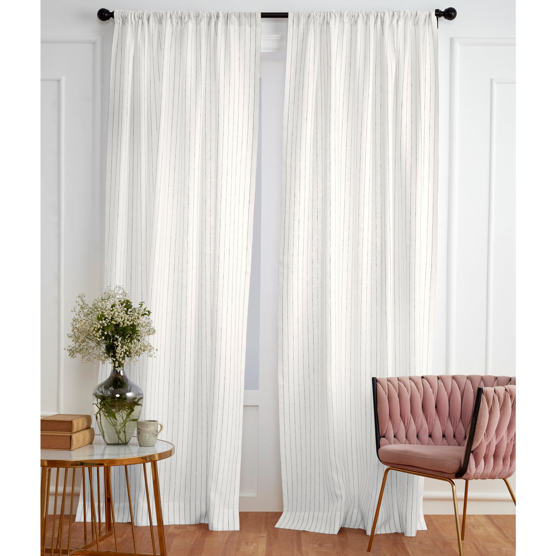 Stylish Pinstripe Curtains for Living Room & Bedroom - Blackout Window Treatments for Home Decor