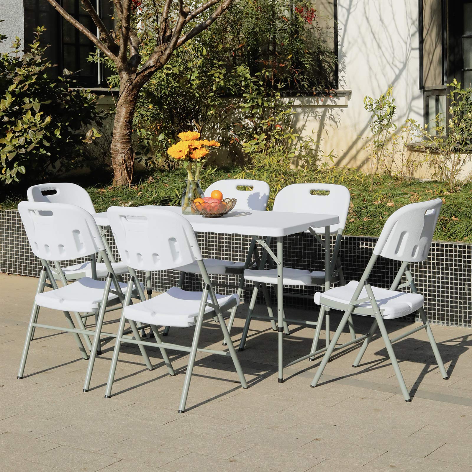 122CZ 4-Foot Folding Table - Portable Adjustable Height Table for Indoor & Outdoor Use - Lightweight Compact Design with Carry Handle - Perfect for Camping, Picnics, Parties, Home Office and Small Gatherings