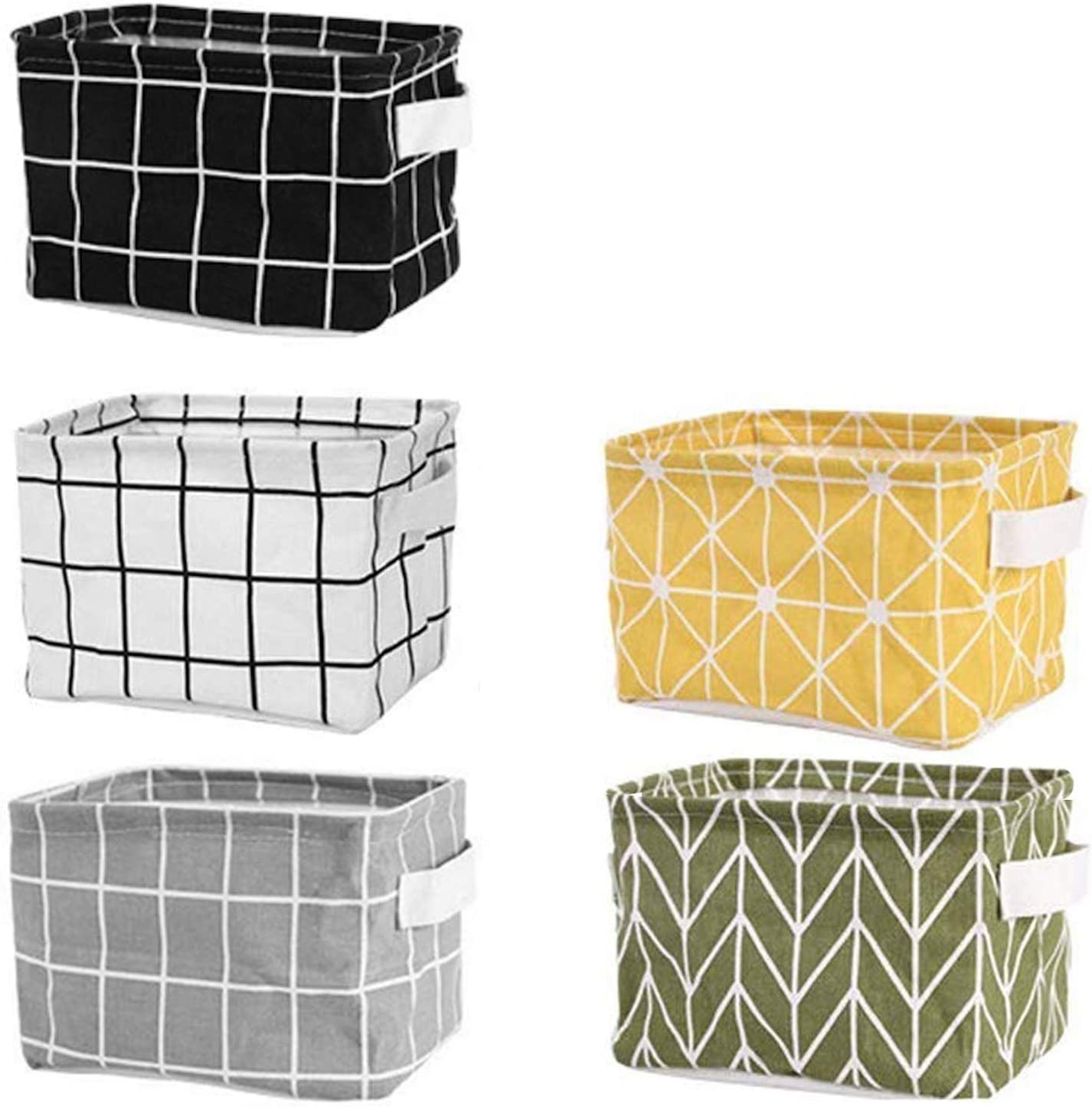 Mini Storage Baskets (Pack of 5) - 8x6x5.5 Inch Canvas Organizer Bins for Makeup, Books, Baby Toys & Home Decor - Perfect for Bedroom, Bathroom & Nursery Organization
