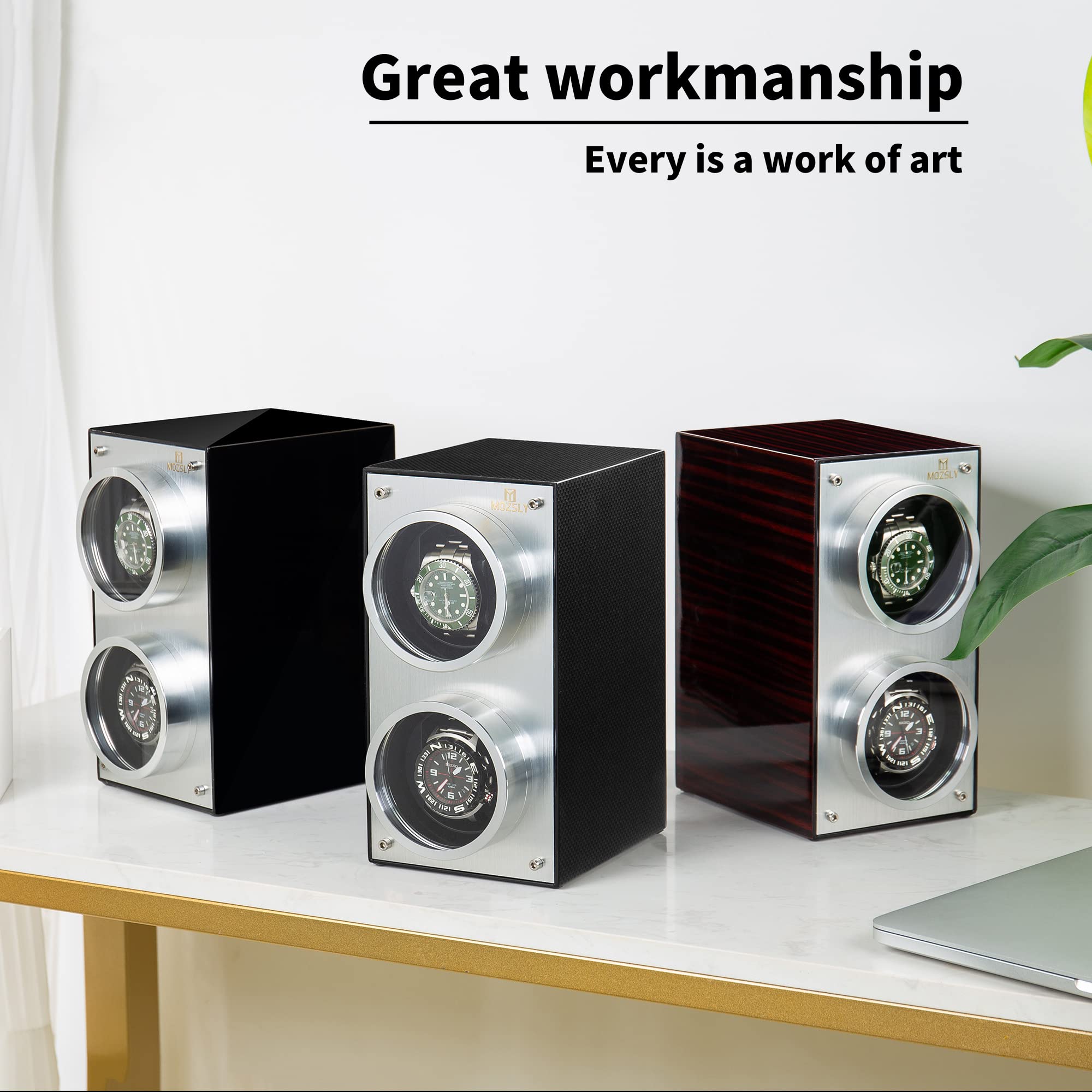 MOZSLY Double Automatic Watch Winder - Quiet Self-Winding Box with 12 Rotation Modes & Elegant Piano Finish - Perfect for Watch Collectors, Luxury Timepiece Storage, and Display Cases for Home or Office