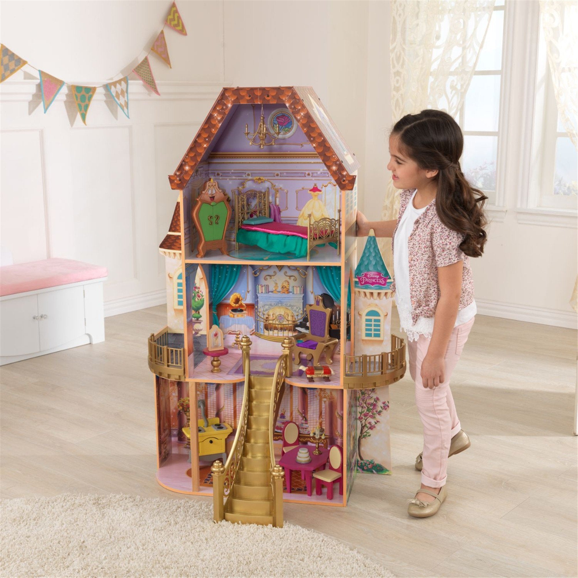 KidKraft Disney Princess Belle Enchanted Dollhouse - Wooden Toy Playset with Furniture & Accessories for Girls Ages 3+ | Perfect for Pretend Play & Storytelling