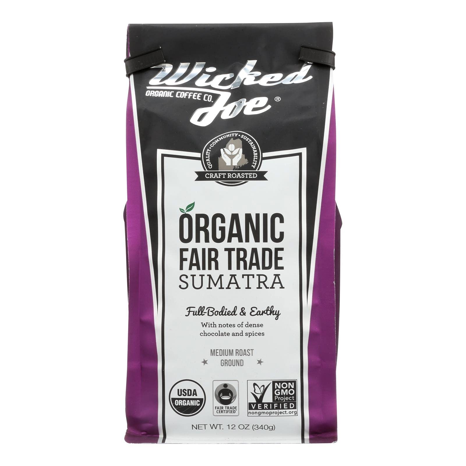 Organic Sumatra Whole Bean Coffee by Wicked Joe - 12oz (Pack of 6) | Premium Dark Roast for French Press, Cold Brew & Espresso | Fair Trade, USDA Certified