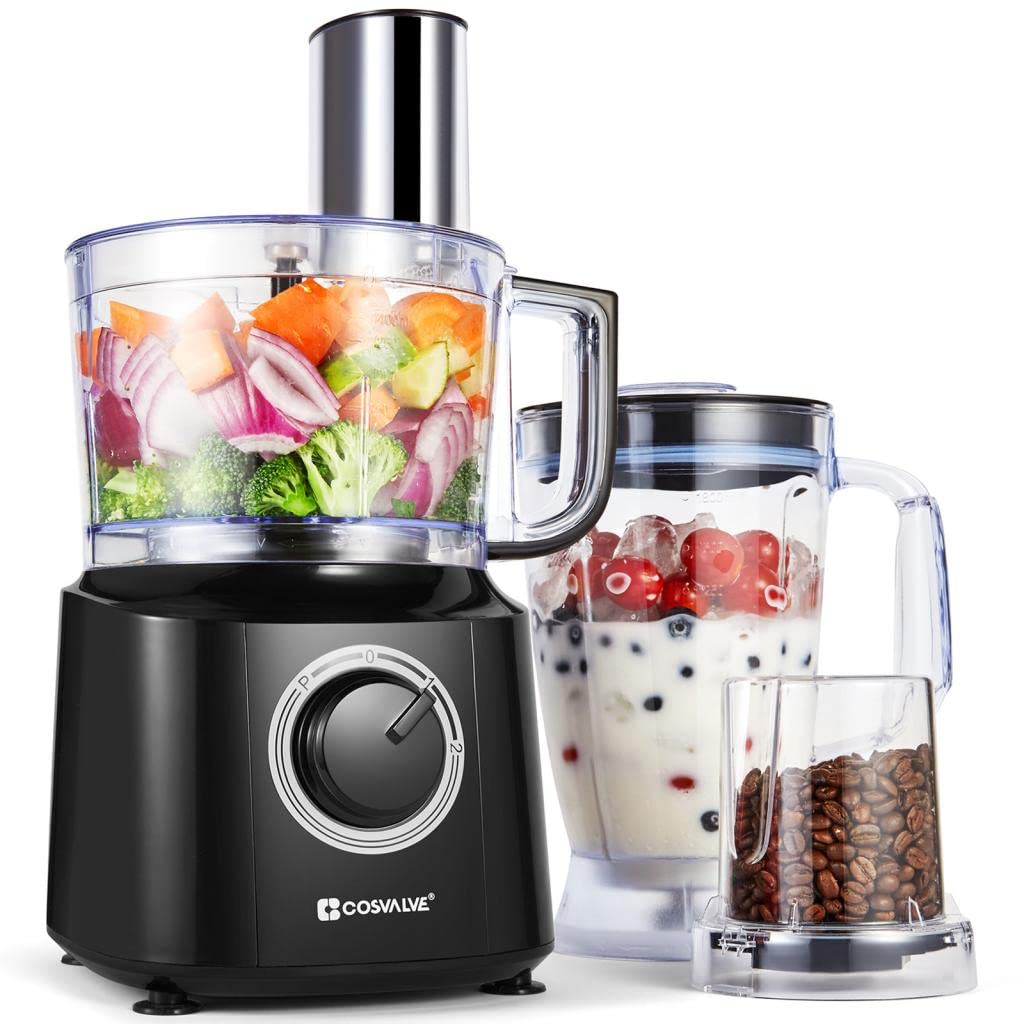 COSVALVE 550W Electric Food Chopper & Blender - 10 Cup/1.4L Capacity, ETL Certified, Low Noise, Multi-Function (Slicing, Grating, Blending, Drying, Meat Grinding) - Easy to Clean, Black - Perfect for Meal Prep, Smoothies, Baby Food & Kitchen Efficiency