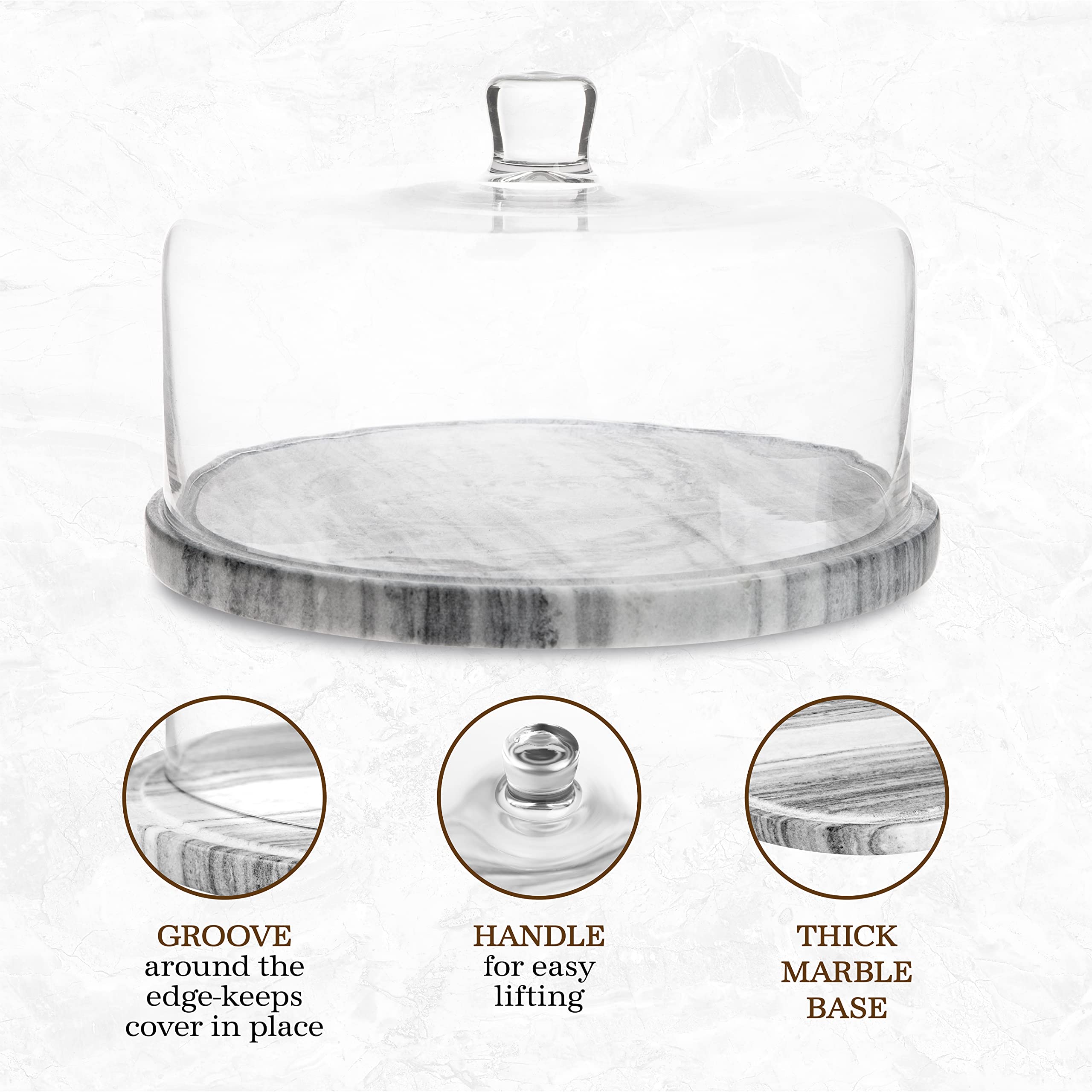 Galashield Marble Cake Stand with Glass Dome Cover - Elegant Dessert Display for Weddings, Parties & Afternoon Tea | 3-Tier Serving Plate for Cakes, Pastries & Treats
