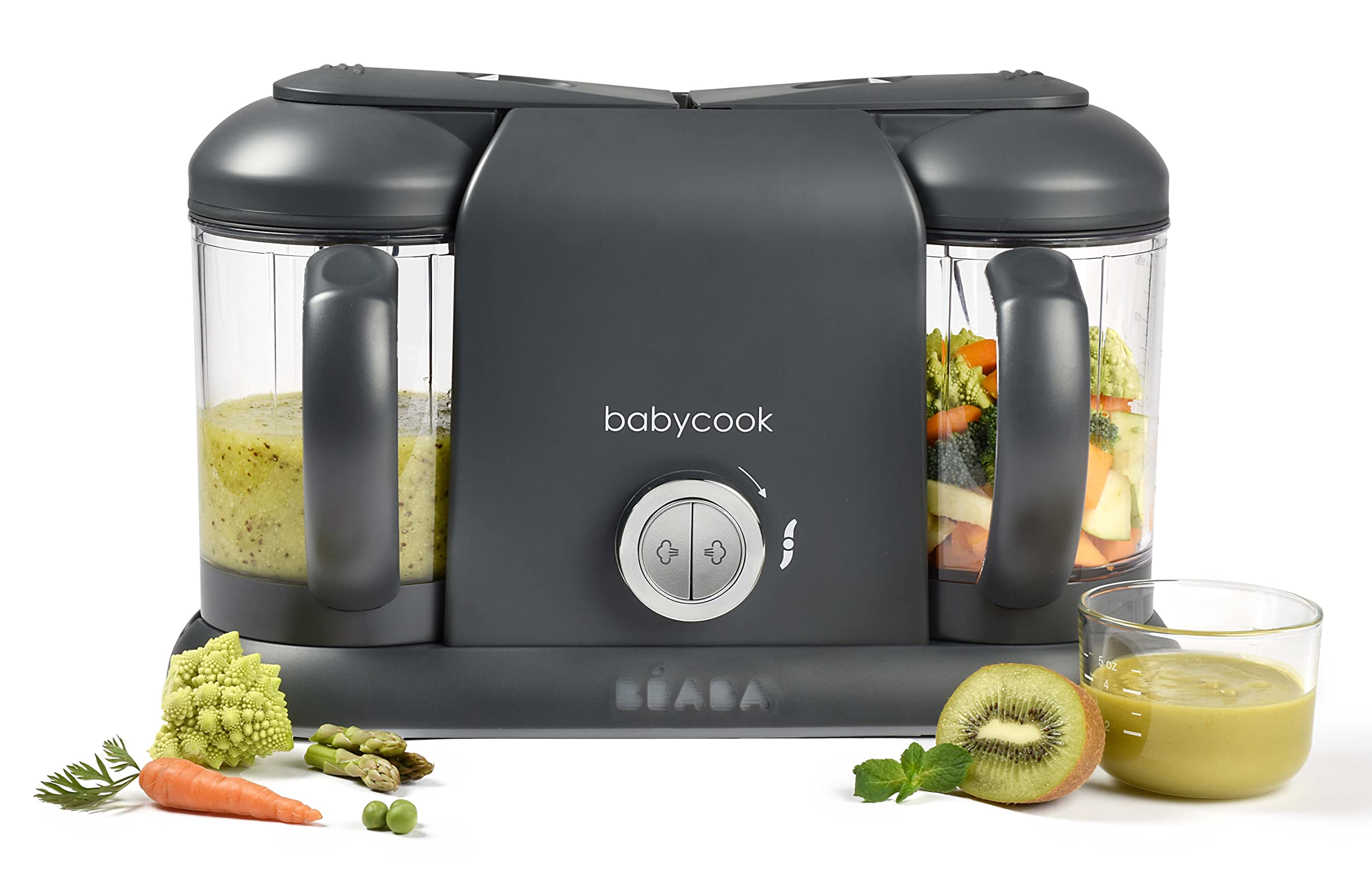 BEABA Babycook Duo 4-in-1 Baby Food Maker - Steamer, Blender & Grinder with Auto Steam Cooking | 9.1 Cup Capacity | Makes 54 Servings in 20 Minutes | Charcoal Grey | Perfect for Homemade Baby Purees & Toddler Meals | Ideal for Busy Parents & Healthy Infant Nutrition