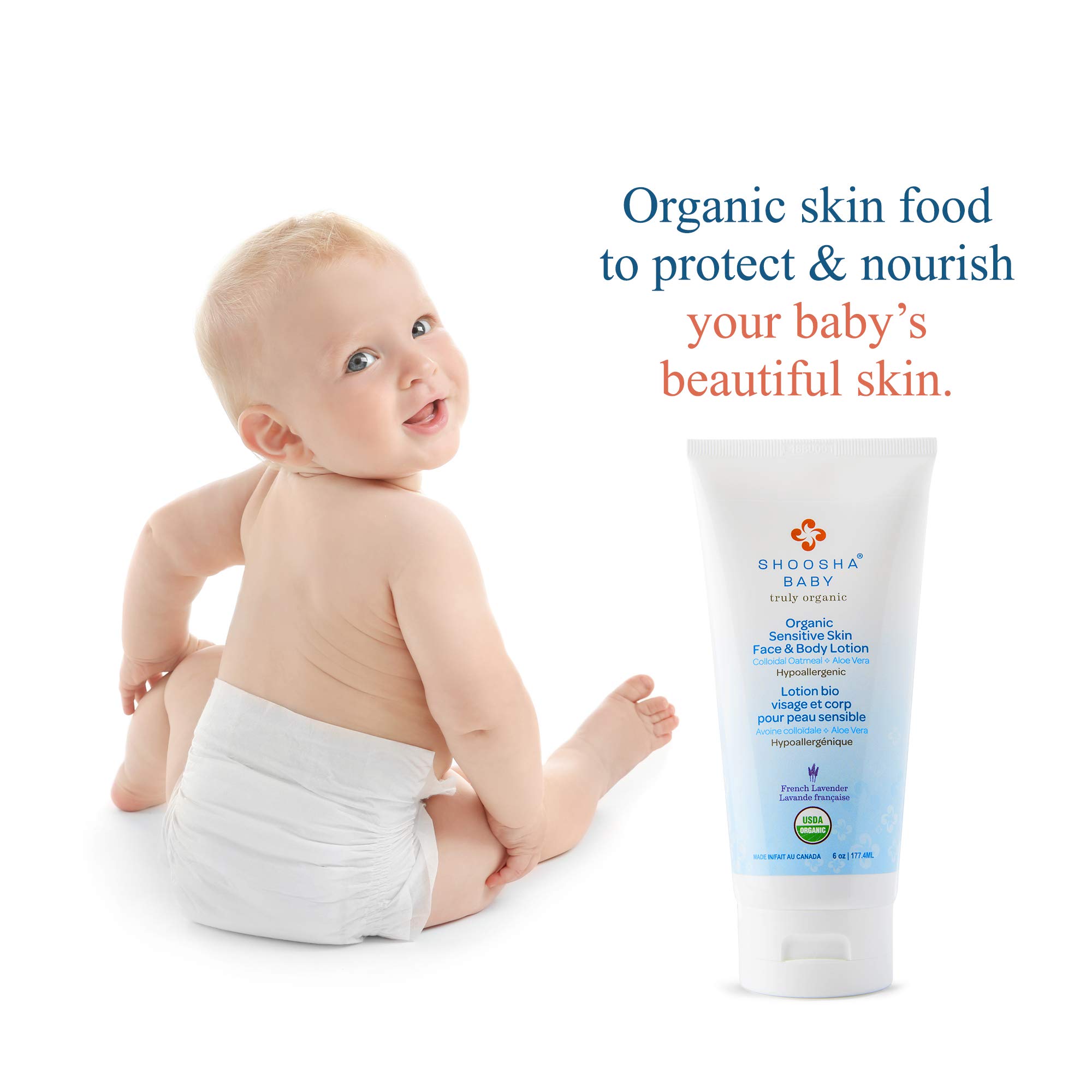 Organic Baby Lotion with French Lavender for Sensitive Skin | Hypoallergenic, Gluten-Free & Non-Sticky | All Natural Face & Body Moisturizer for Kids | 100% Biodegradable | Perfect for Daily Baby Care & Gentle Skin Protection