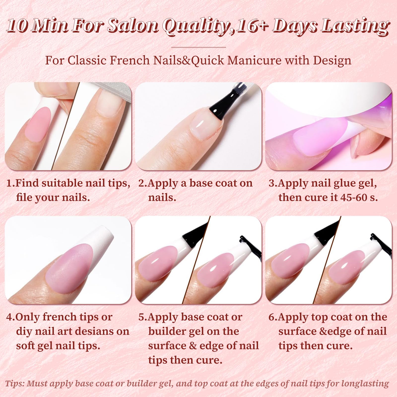 Pre-Colored French Tip Press on Nails - Long Square Fake Nails with Nude False Nails (150Pcs) - 5 Colors Acrylic Soft Gel Nails Tips for Women - Perfect for Parties, Weddings & Everyday Wear