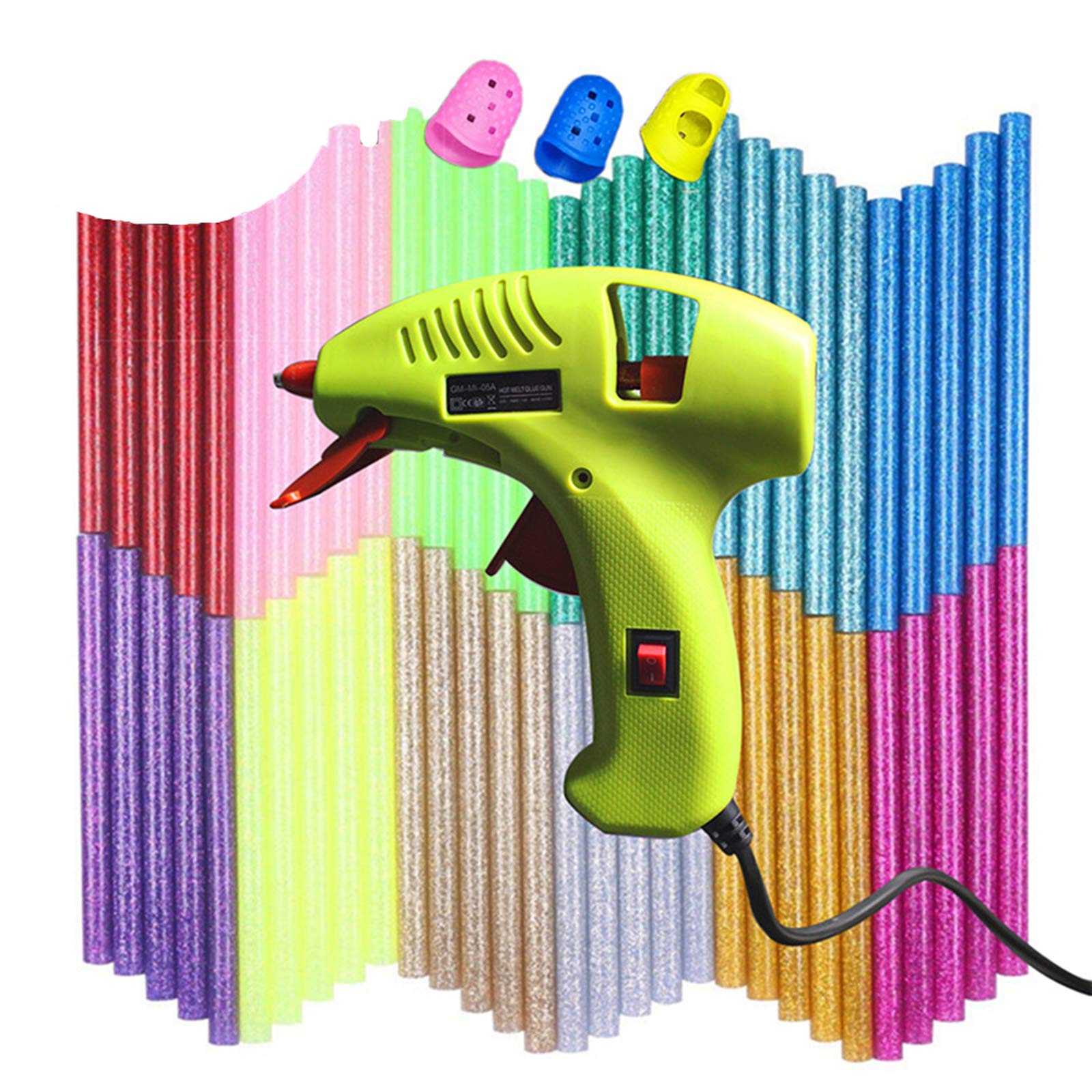 NEX&CO Kids Mini Hot Glue Gun Kit with 60 Colored Glue Sticks - Low Temperature Safe Glue Gun for Arts & Crafts - Includes Finger Protectors & LED Indicator - Perfect for DIY Projects, School Activities, and Home Decorations