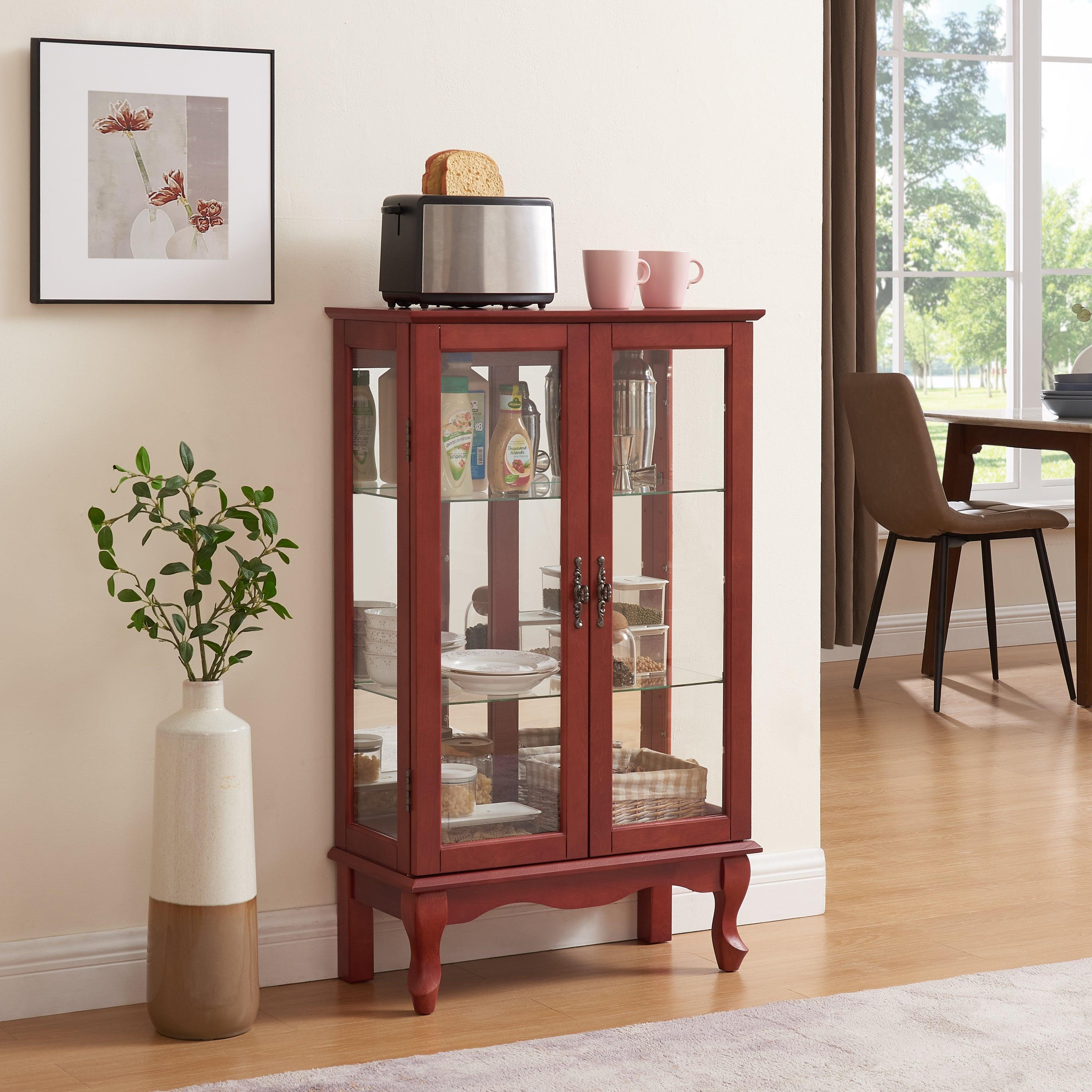 2 Door Curio Cabinet with Tempered Glass & Mirrored Back - LED Lighted Display Case for Living Room, Dining Room, Office - Perfect for Showcasing Collectibles, China, and Home Decor