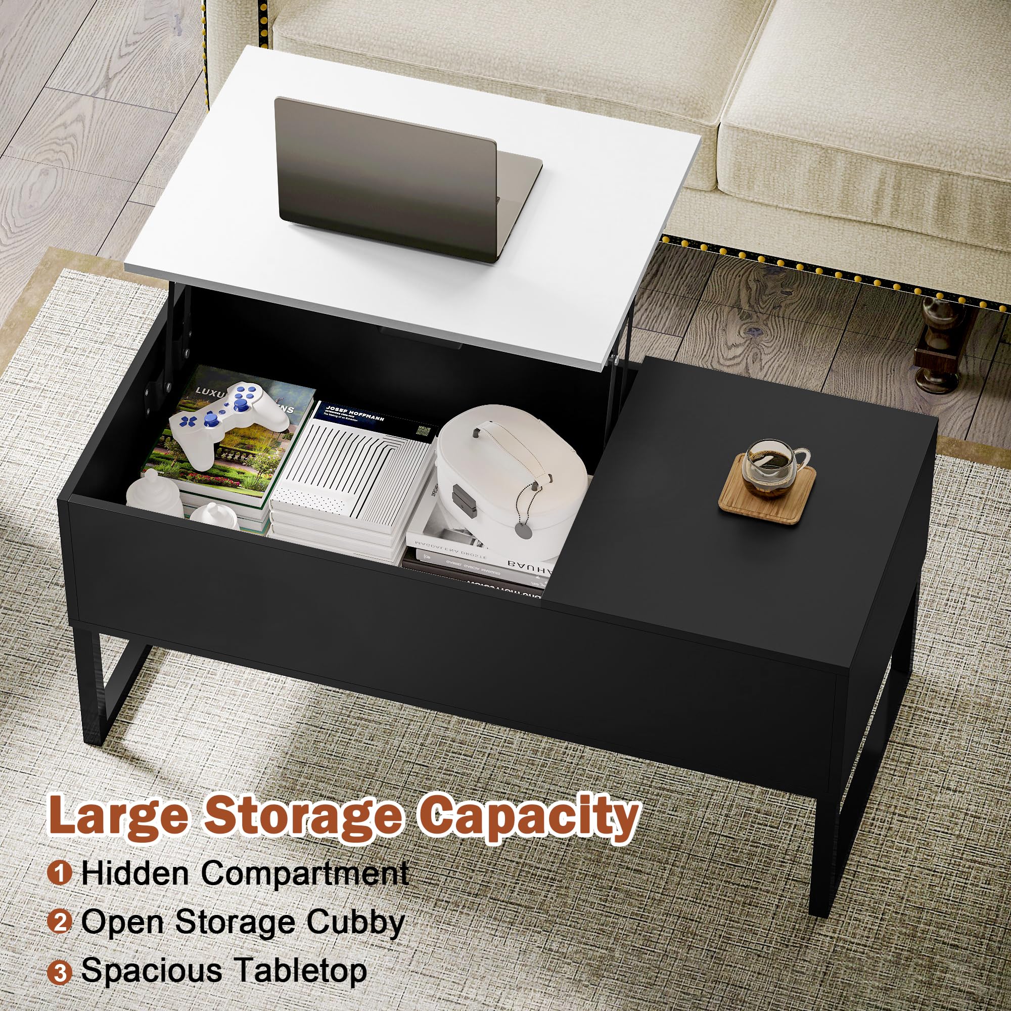 Modern Black Lift-Top Coffee Table - 40