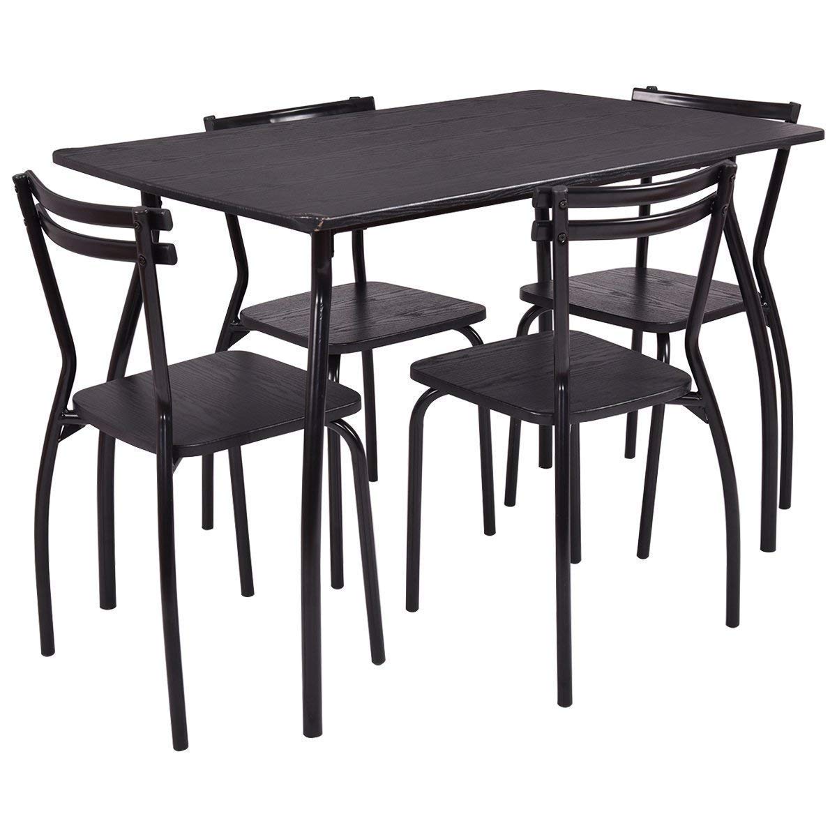 Casart 5-Piece Rectangular Dining Table Set with 4 Chairs - Black Steel Frame & MDF Top (42