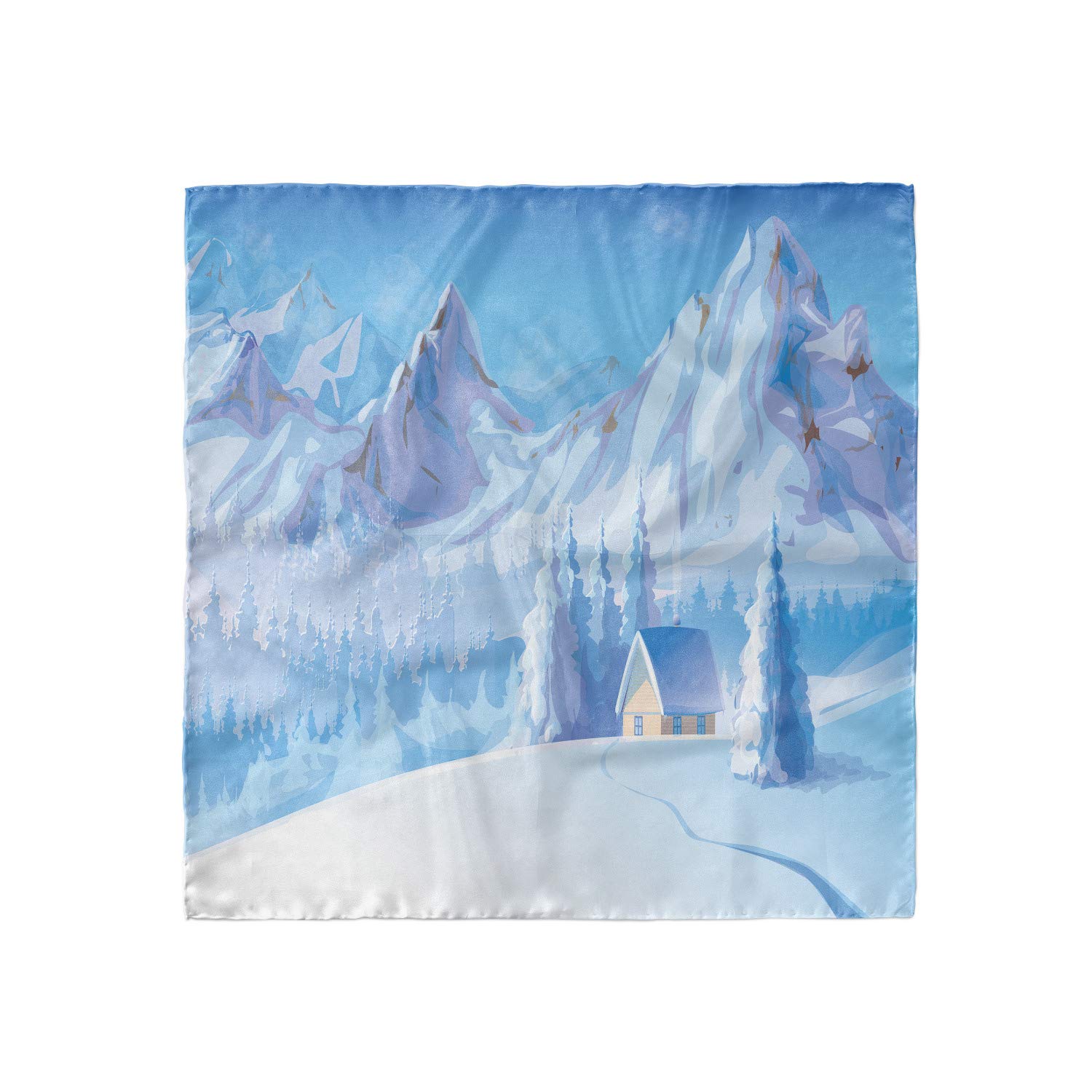 Ambesonne White Hair Scarf with Little House Mountains Print - Stylish Head Wrap for Women - Perfect for Outdoor Hiking, Travel & Fashion Accessories