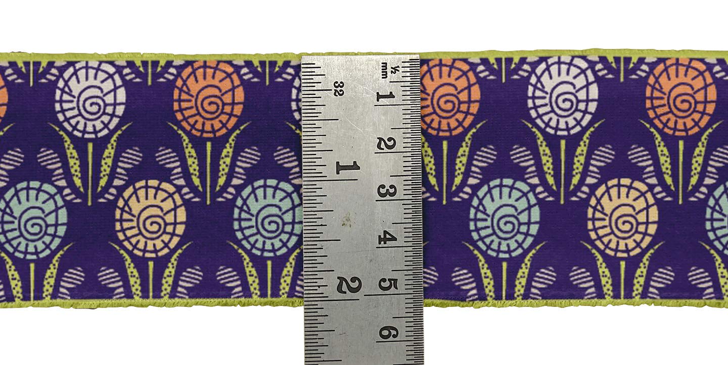 Blue Leaves & Floral Block Printed Velvet Ribbon Trim - 9 Yards of Premium 2-Inch Wide Craft Lace for Sewing, DIY Projects & Home Decor | Perfect for Scrapbooking, Gift Wrapping & Fabric Embellishments