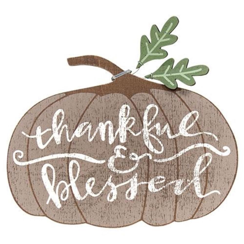 Graywashed Thankful & Blessed Pumpkin Sitter - Fall Home Decor for Thanksgiving, Autumn Table Centerpiece, Farmhouse Decor