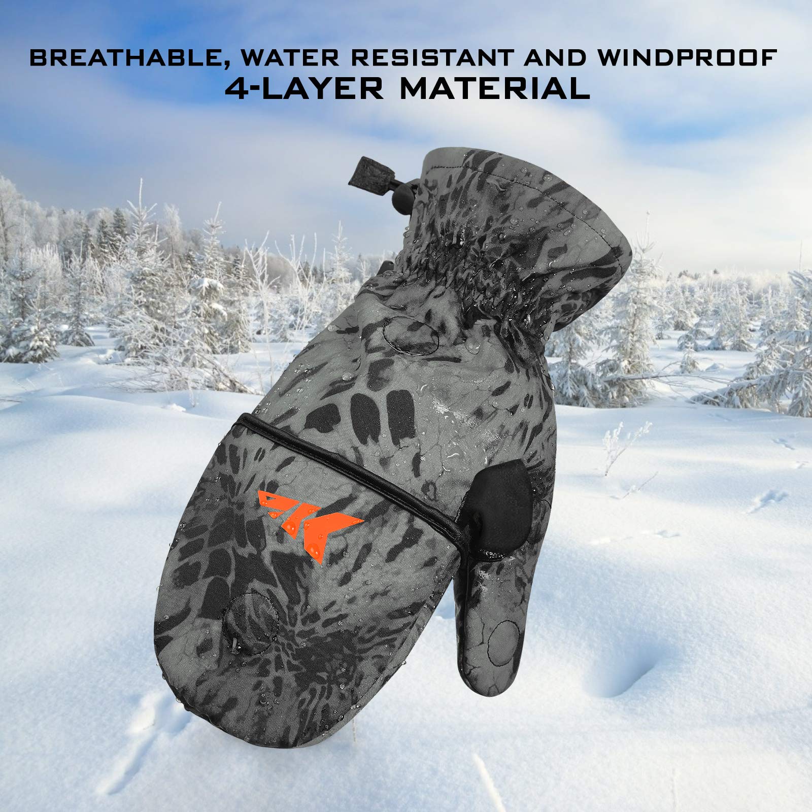 **KastKing PolarBlast Ice Fishing Gloves – Convertible Mittens with 3M Thinsulate for Extreme Cold Weather – Winter Fingerless Gloves for Ice Fishing, Photography & Outdoor Activities**