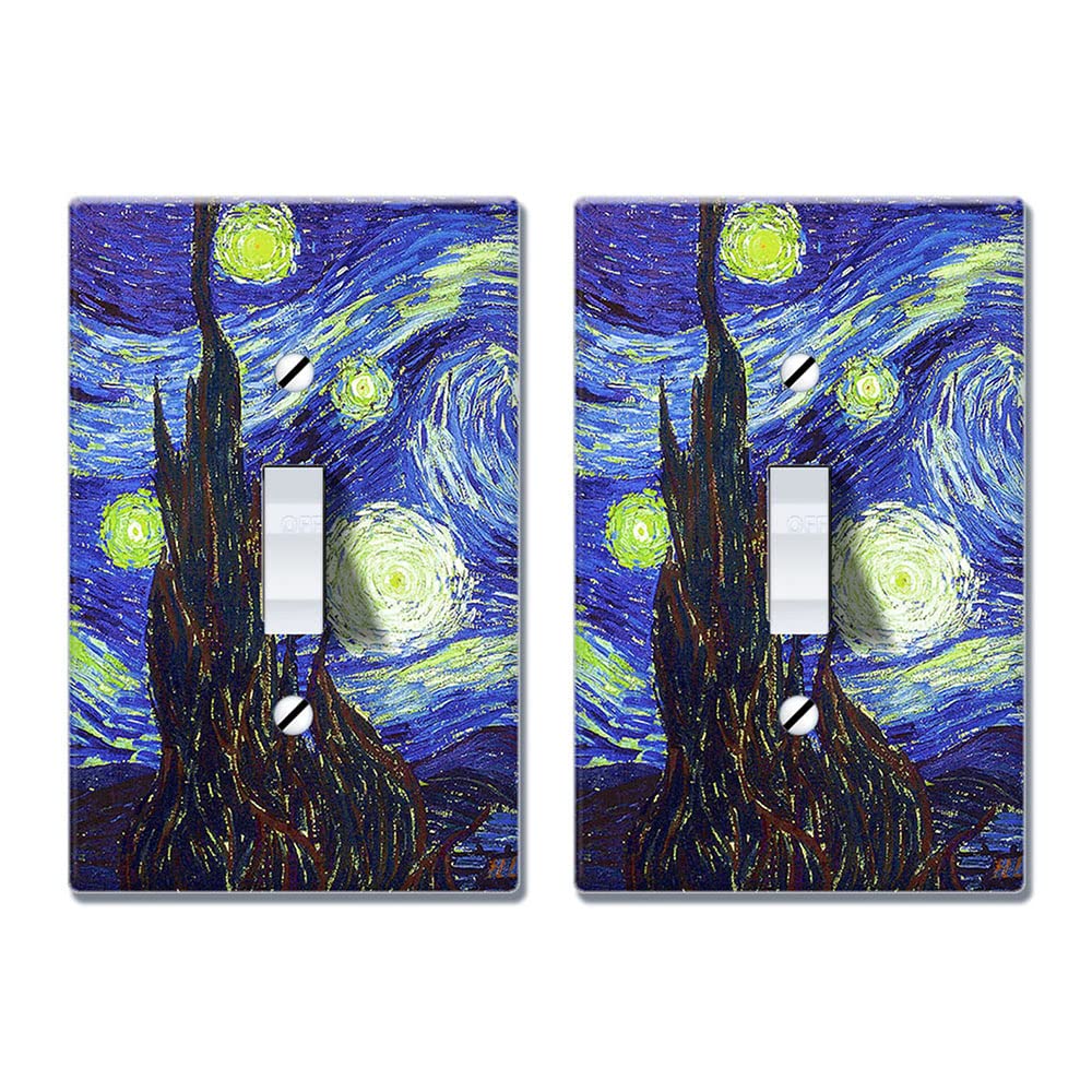 WIRESTER Single Gang Toggle Light Switch Plate Cover - Van Gogh Starry Night Design, 2-Piece Set for Bedroom, Living Room & Office Decor