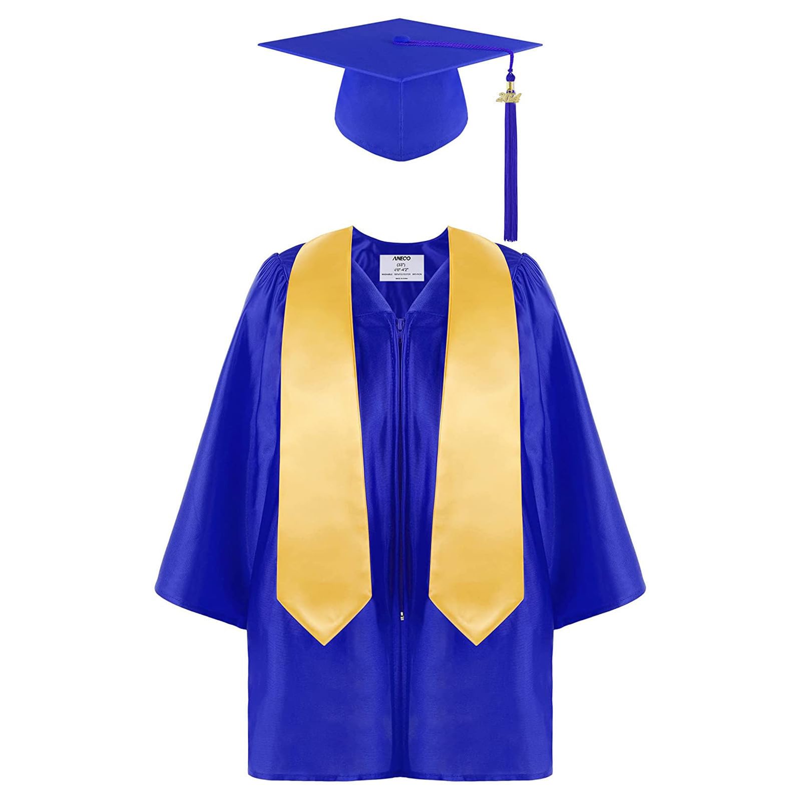 2024 Kids Graduation Cap and Gown Set with Tassel - Preschool & Kindergarten Graduation Dress Up Outfit for Ceremony & Photo Shoots