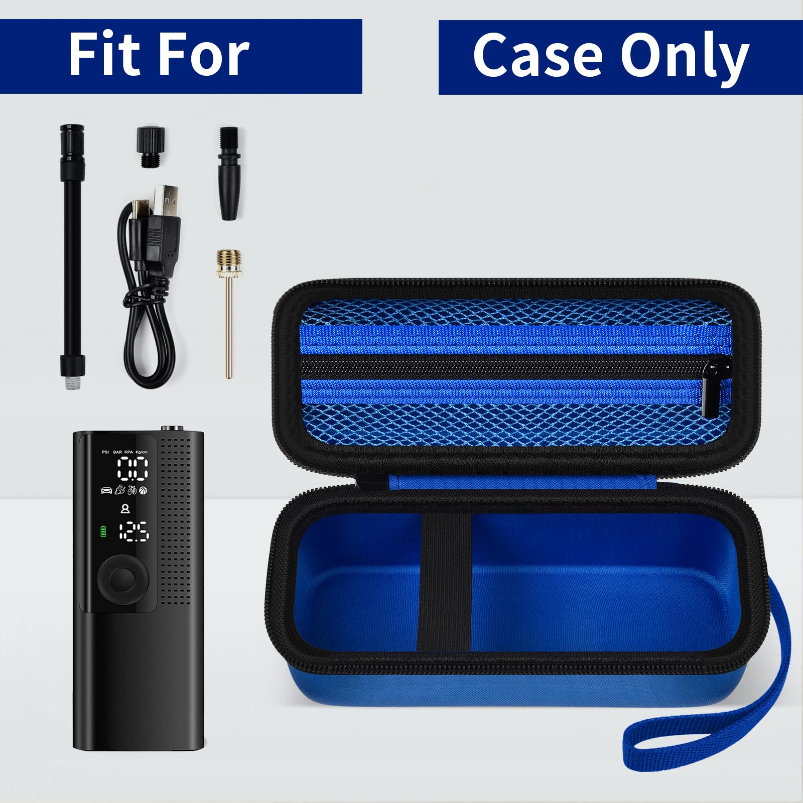 Portable Air Pump Storage Case - Compatible with 120 PSI Air Compressor, Car Tire Inflator - Holds USB Cable, Air Hose, Connectors & Accessories (Blue Box) - Perfect for Road Trips, Camping & Emergency Car Maintenance