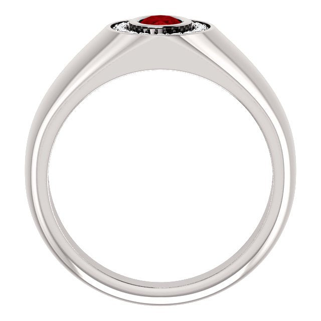 14K Gold Men's Ruby and Diamond Oval Halo Ring - 0.60ct Ruby & 0.18ctw Diamond Engagement Wedding Band for Him - Perfect for Proposals, Anniversaries and Special Occasions