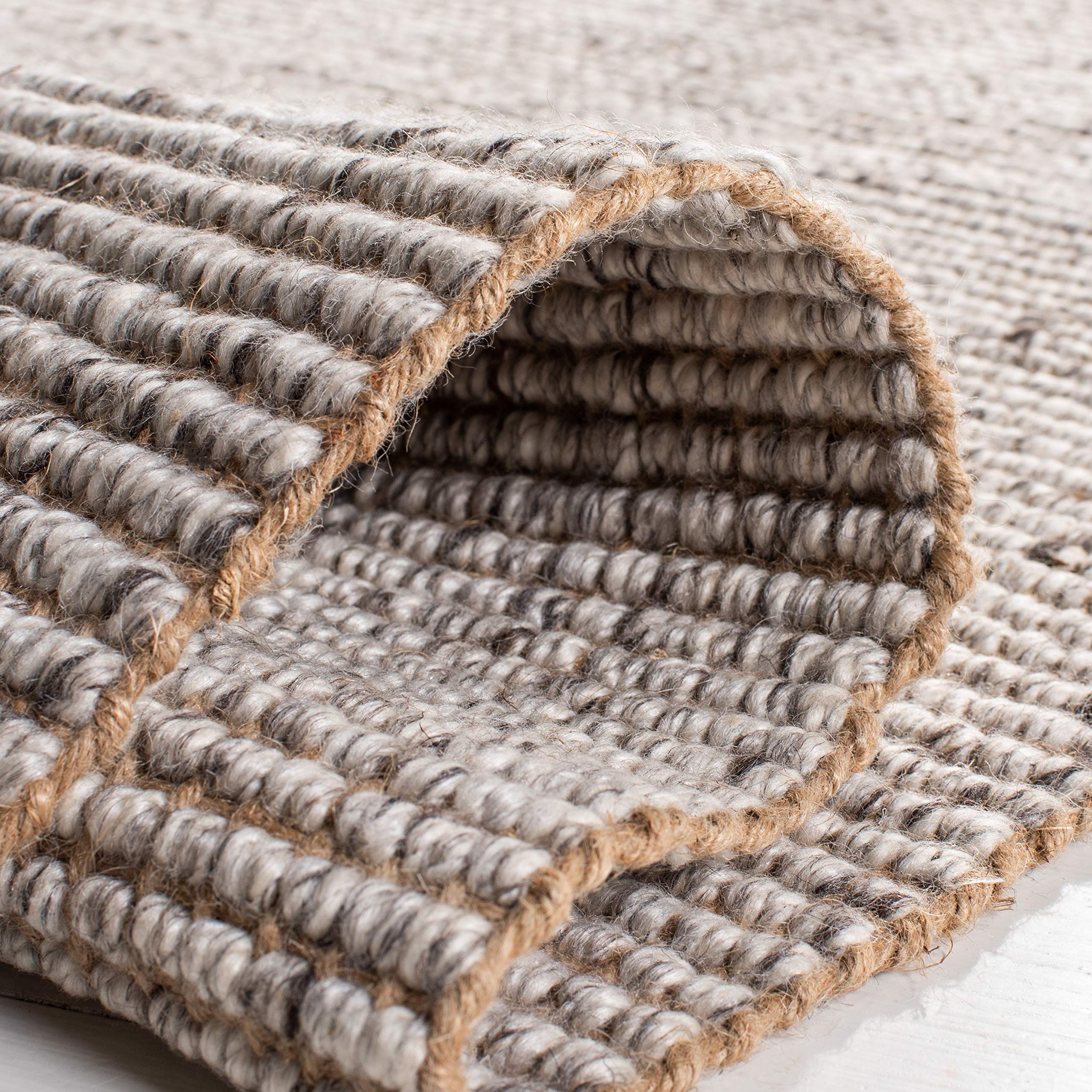 SAFAVIEH Handmade Woven Jute Area Rug 5' x 8' - Natural Fiber Collection in Silver & Beige, Fringe Detail, Durable for High Traffic Areas | Perfect for Living Room, Bedroom, Entryway & Home Office Decor (NF826G)
