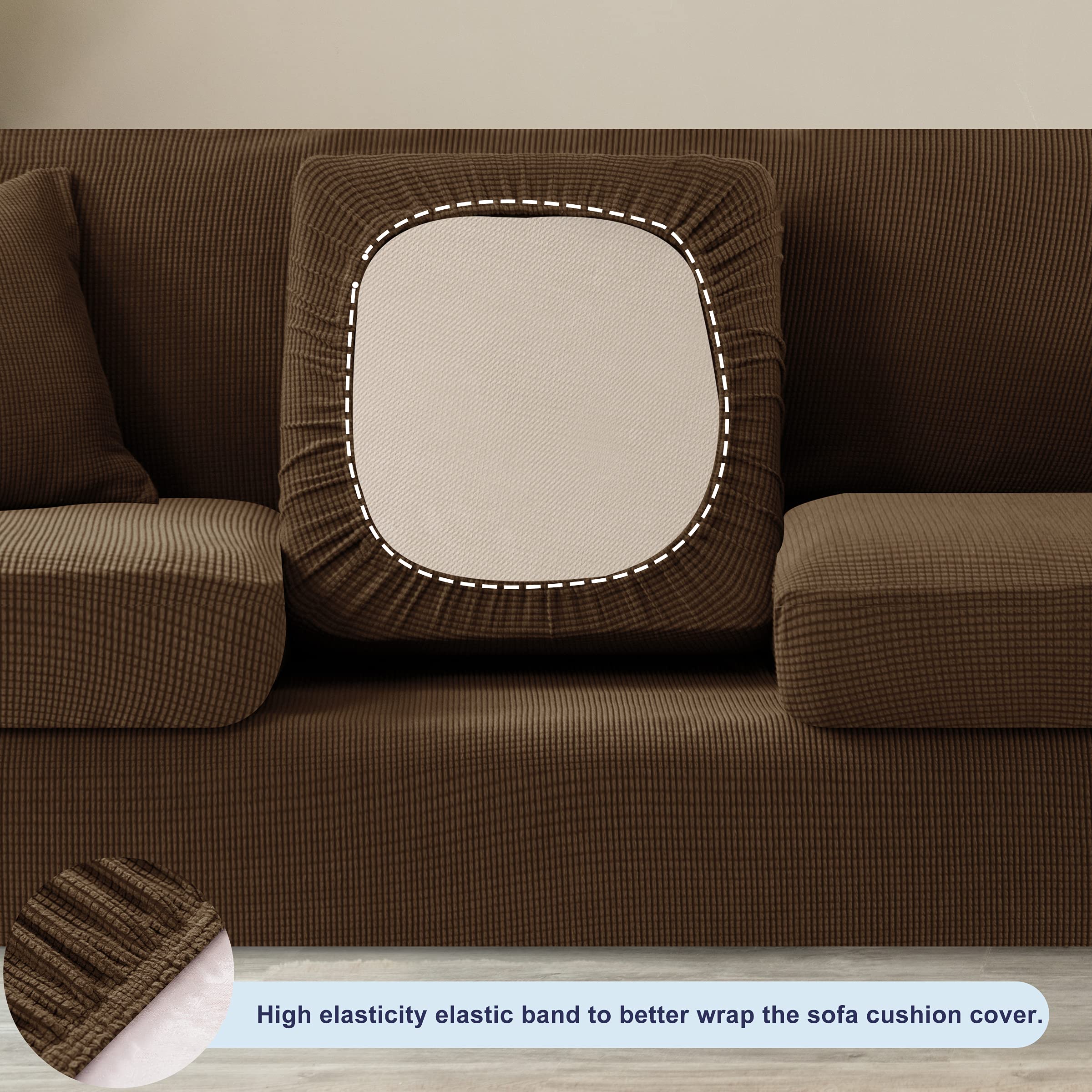 SUBRTEX Sofa Slipcover with Removable Cushion Covers - Stretchable 1-Seater & 3-Seater Couch Protector for Pets & Kids (Small/Large, Coffee Brown) - Perfect for Living Room Furniture Protection & Home Decor