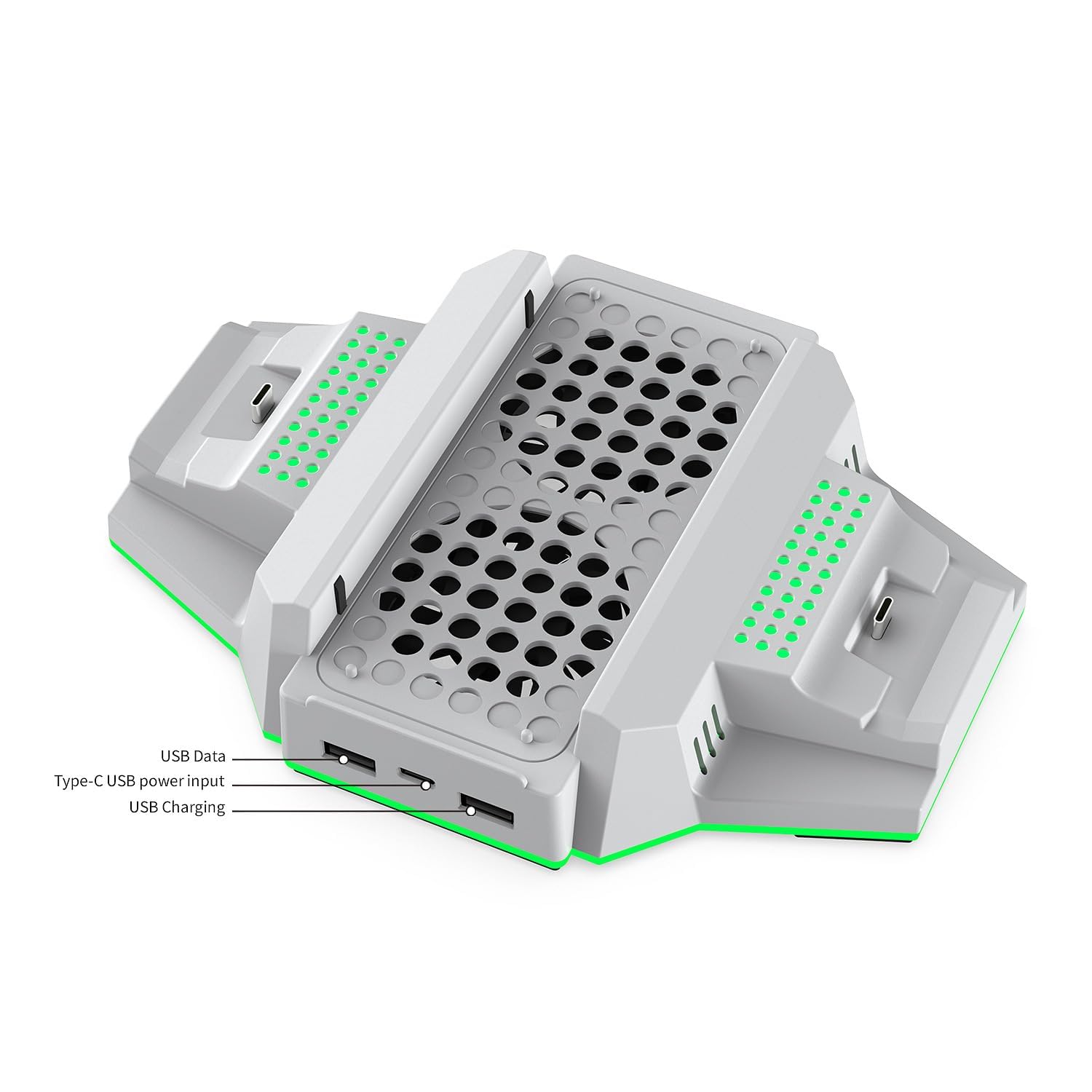 Xbox Series S Cooling Stand with RGB Lights - Dual Controller Charger & Cooling Fan Accessory - Includes 2 Rechargeable Battery Packs (White) - Perfect for Gaming Sessions & Console Protection