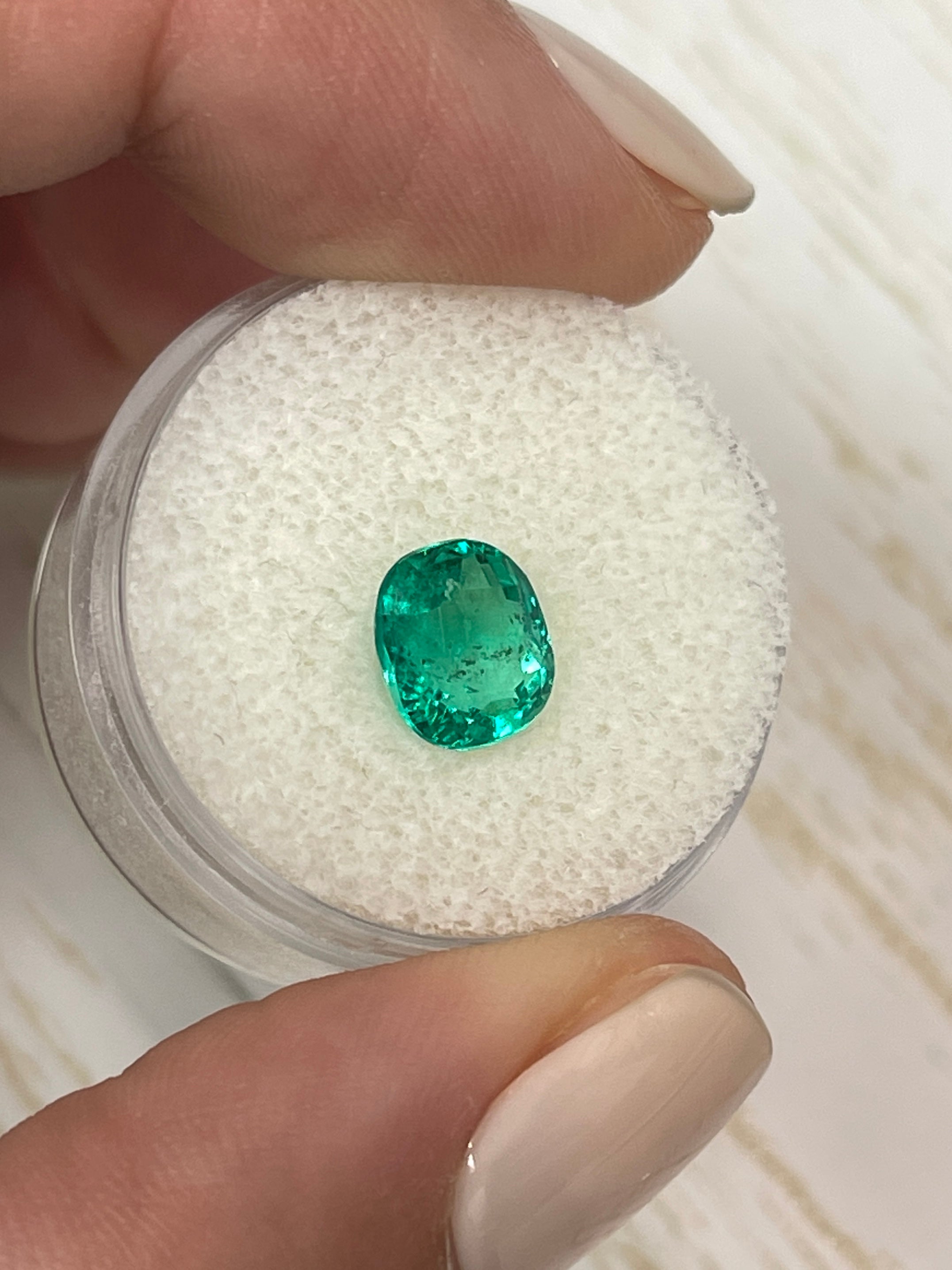 2.0 Carat Bluish Green Natural Loose Colombian Emerald - Elongated Cushion Cut Gemstone for Jewelry Making & Engagement Rings