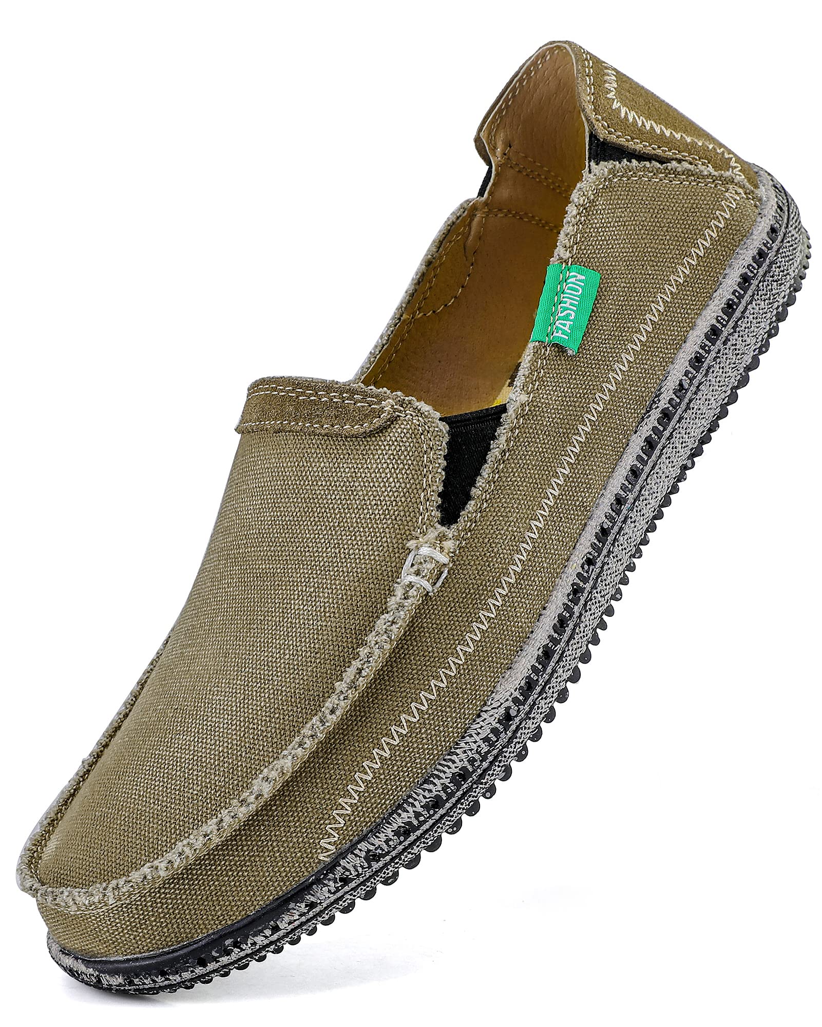 VILOCY Men's Slip-On Deck Shoes - Zero Drop Casual Canvas Loafers - Vintage Boat Shoes for Men - Comfortable & Lightweight for Walking, Travel & Outdoor Activities