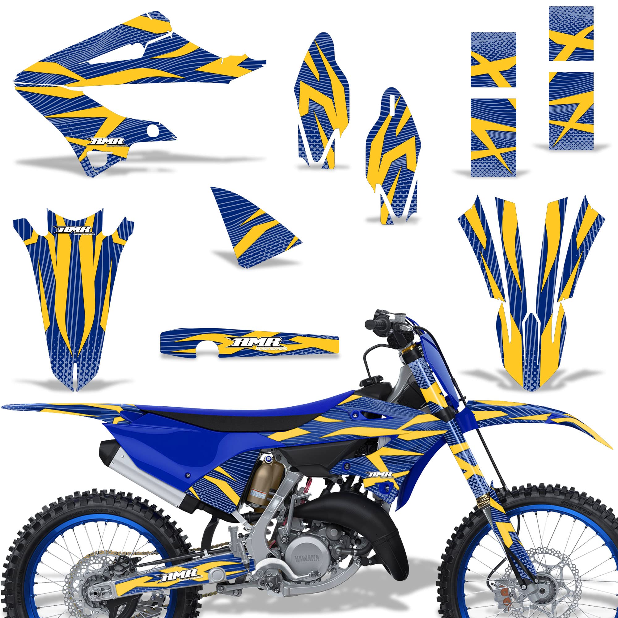 AMR Racing MX Dirt Bike Graphics Kit - Yamaha YZ125 YZ250 2022 Compatible Sticker Decal Set - Zooted Yellow & Blue Design - Perfect for Motocross Racing & Bike Customization