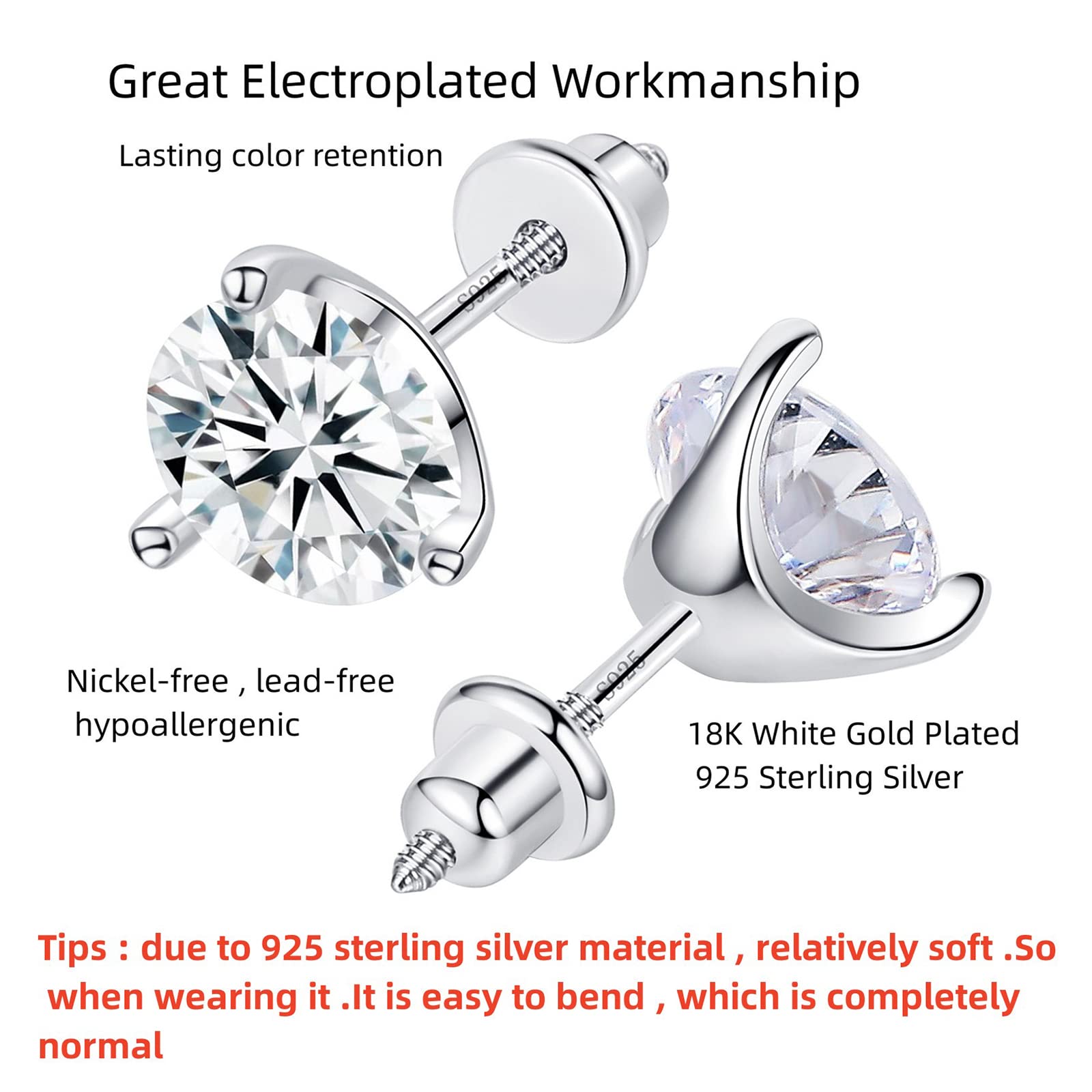 Moissanite Stud Earrings for Women 0.8CT-4CT, Durable 925 Sterling Silver Earrings, Sparkling Diamond Alternative Jewelry Gift for Her - Perfect for Wedding, Anniversary, Birthday, Christmas, Valentine's Day & Mother's Day Gifts